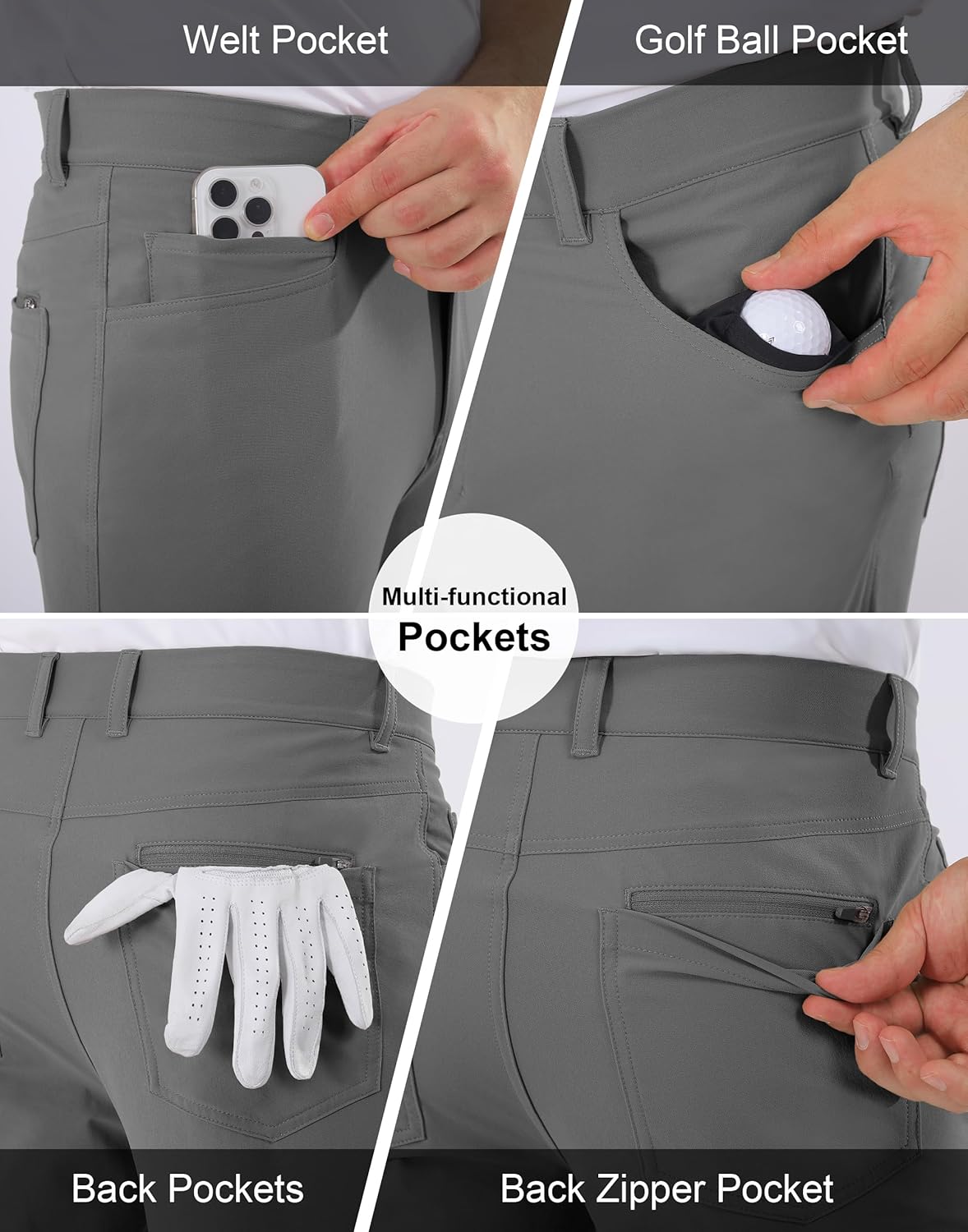 Mens Golf Pants Stretch 5 Pocket Classic Fit 30"/32"/34" Quick Dry Water-Resistant Dress Casual Work Trousers - Image 5