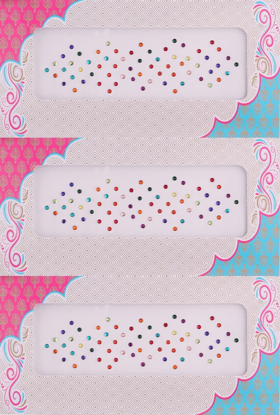 Vama Fashions Multicolour Small Diamond Bindi kumkum Stone Sticker Different Color Bindiya tikli Set Multi Bindis for Girls (Pack of 3 Sheets Small Size 2.5mm)-image-31