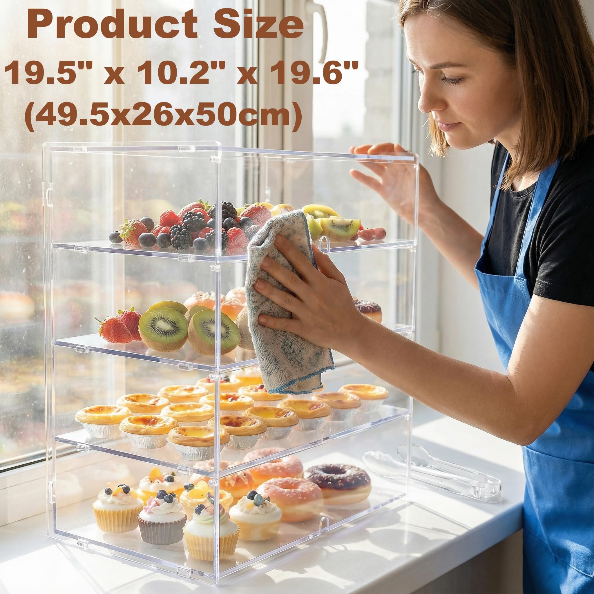 Espositore trasparente a 4 ripiani per pasticceria, vetrina per pasticceria, 49,5 x 52 x 26 cm, per feste, dessert, torte e pane, 5 mm, pannello PETG ad alto impatto