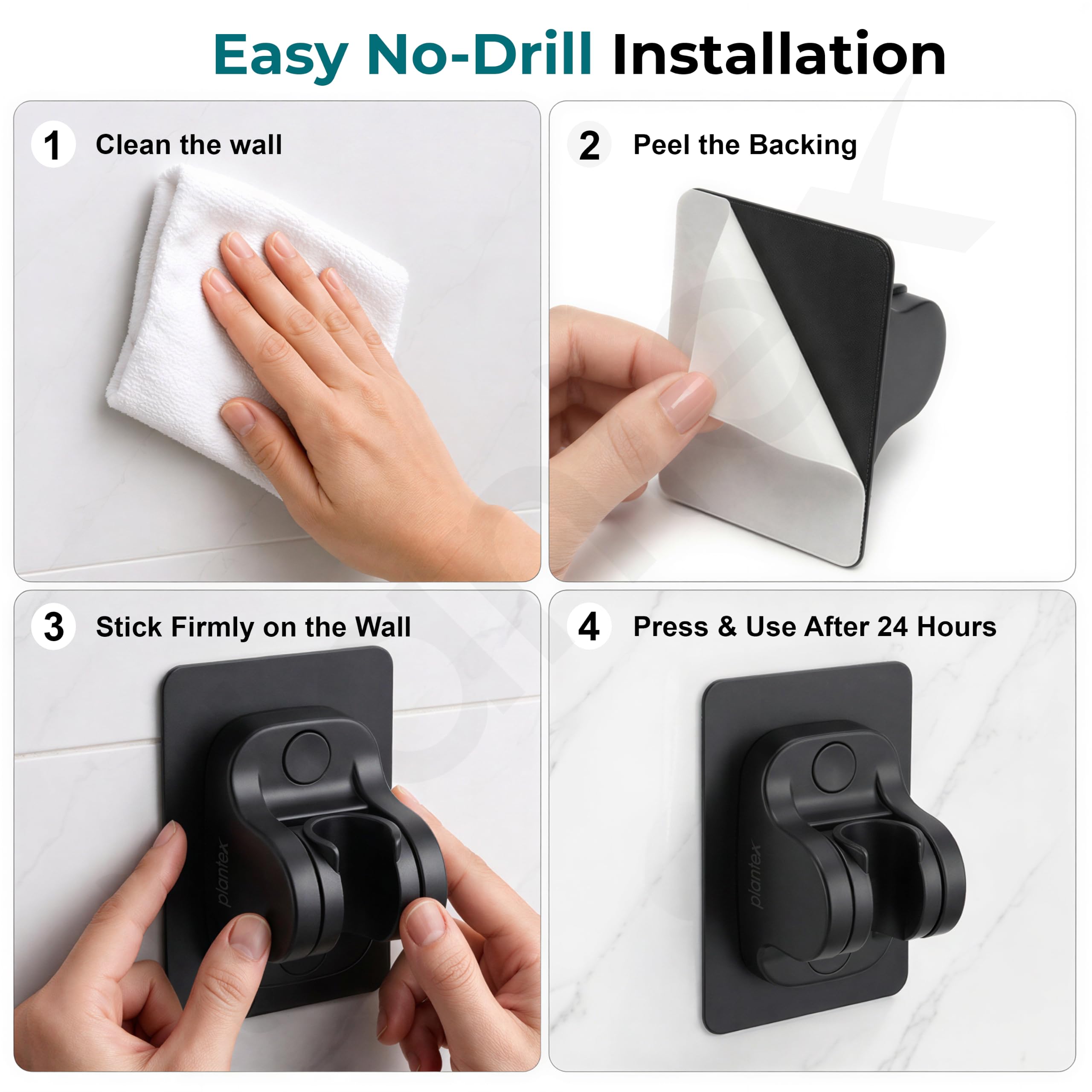 Drill-Free Shower Holder - Easy Wall Mount -8