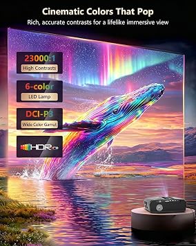 Ultra HD 4K Daylight Projector 2300 ANSI HDR10+ Daytime Home Cinema Gaming Projectors,ToF+CMOS Auto Focus,WiFi 6 Bluetooth 5.2,38W DSP Speaker,NFC Casting HDMI USB WLAN for Outdoor Movie Bedroom