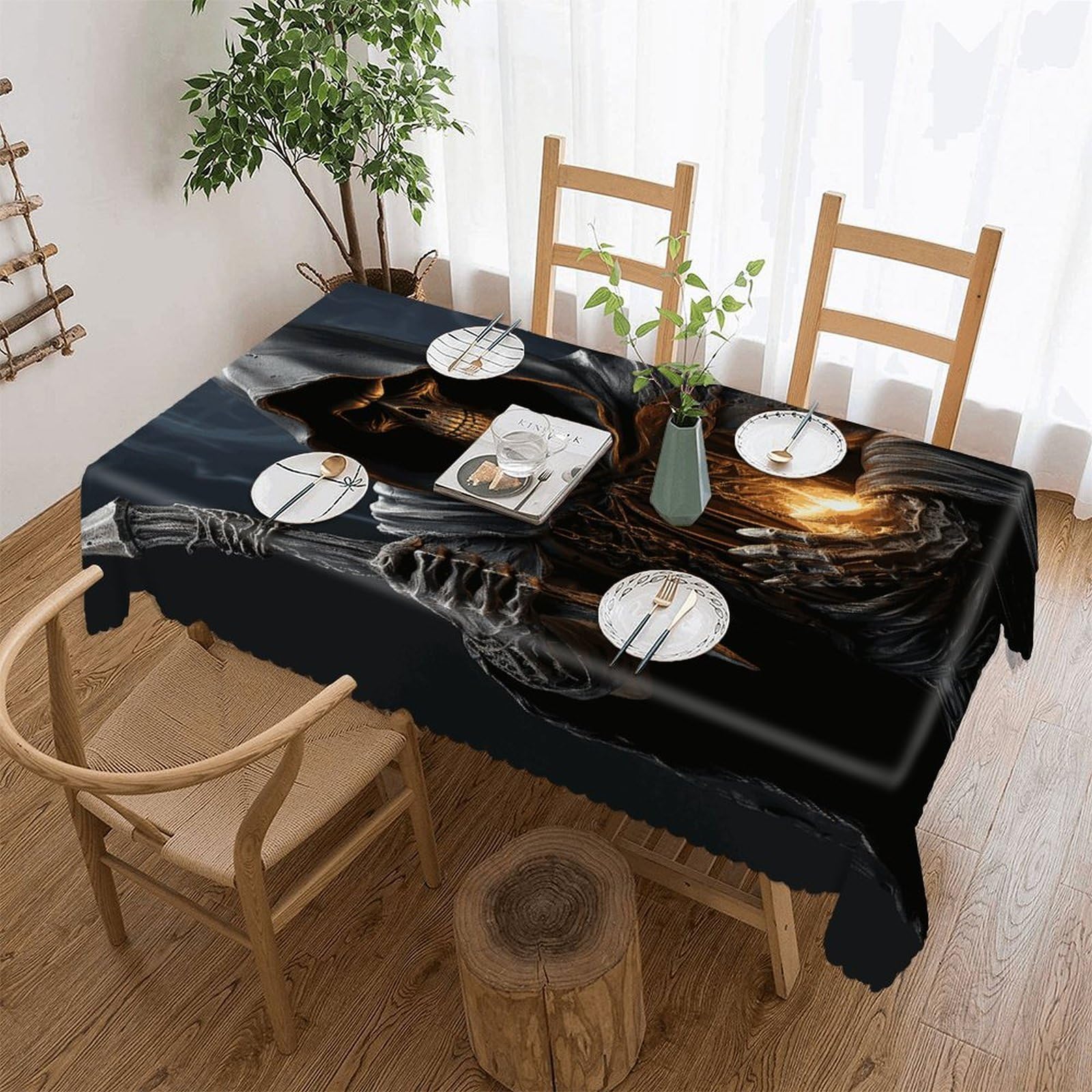 LOKLNEYK Grim Reaper Tablecloth Rectangle Table Cloth Decorative Fabric Table Cover Waterproof Seasonal Table Cover Wrinkle Resistant Washable Table Cloth for Party Picnic Dinner Decor 60"x120"