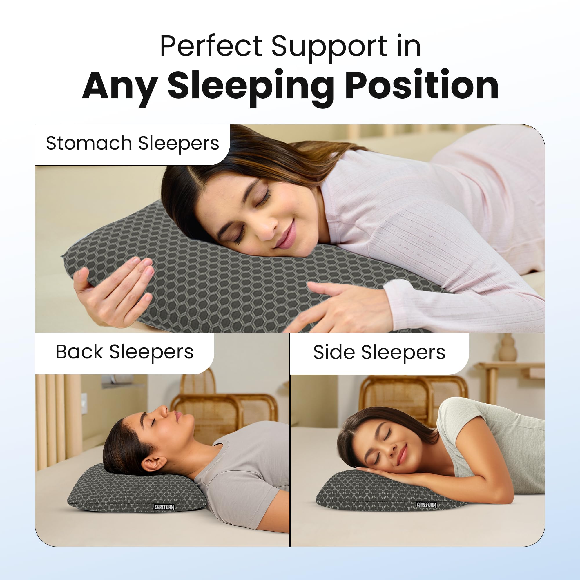 CareFoam Orthopedic Memory Foam Pillow for Comfortable Sleep, Neck & Shoulder Pain Relief with Removable Zipper Black Jacquard Cover 20 x 13 x 4 Inch Pack of 1 1