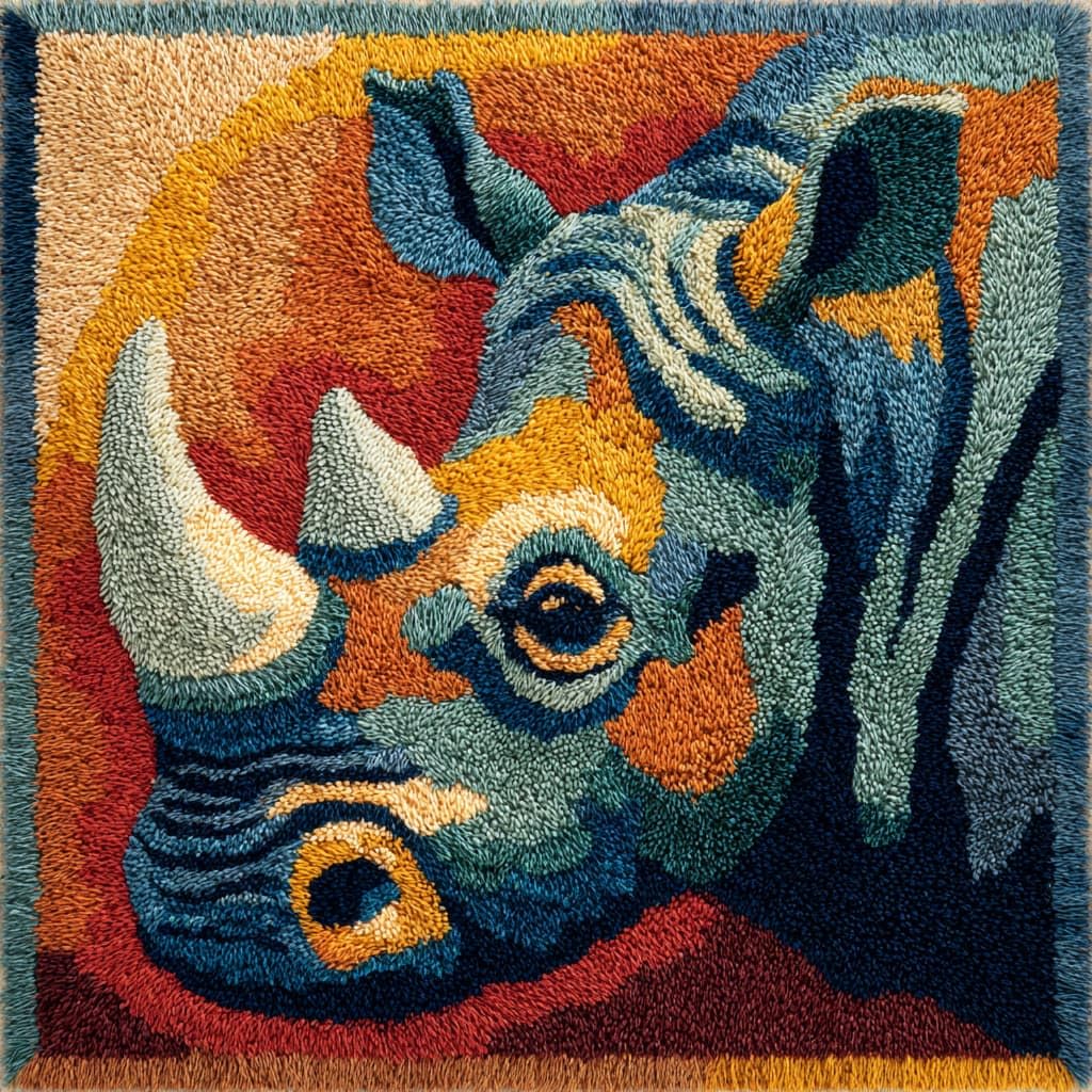 WallustrioaW Latch Hook Kits Pillow,Animal Rhinoceros