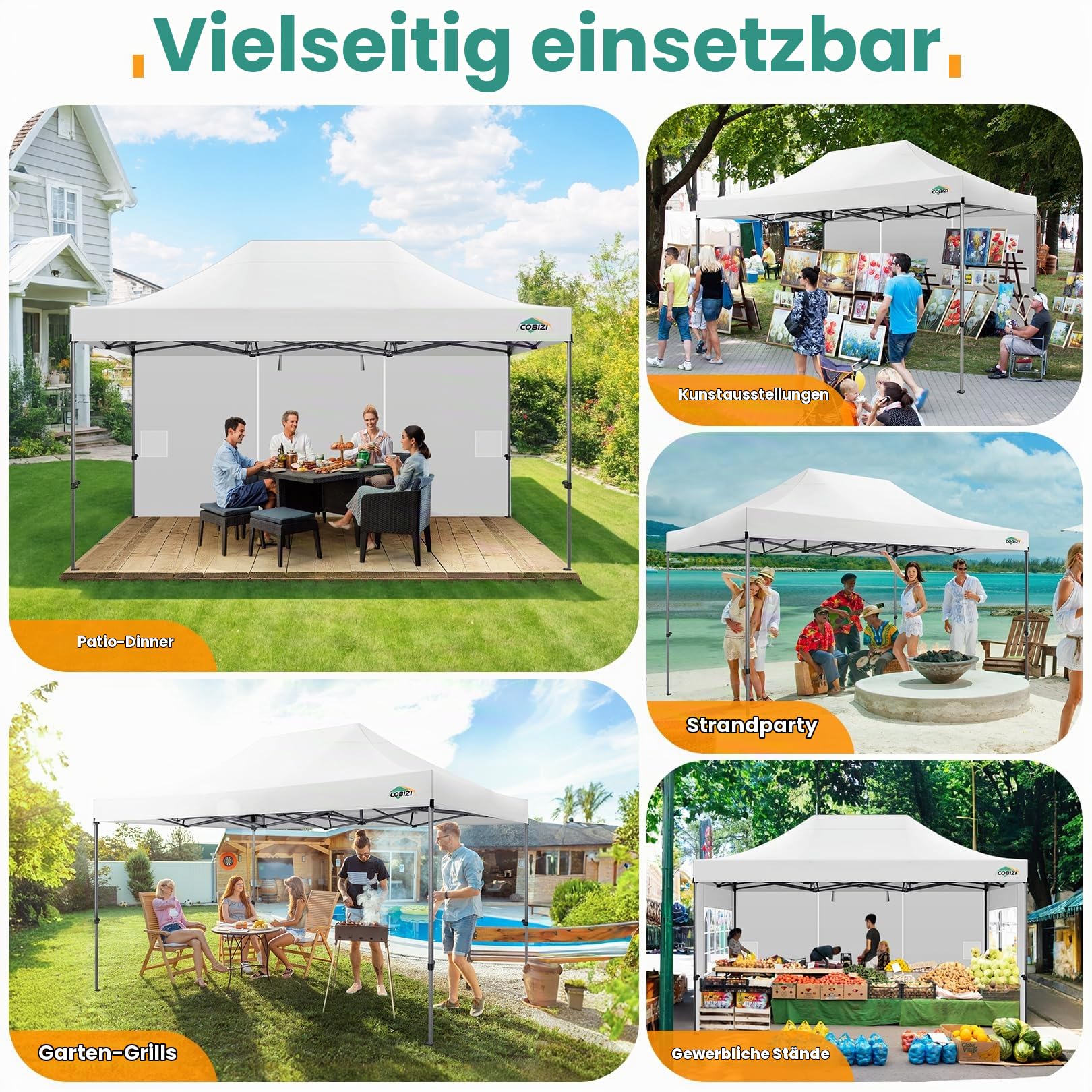 COBIZI Pavillon 3x4,5 Wasserdicht Stabil Winterfest mit Seitenwänden | Pop Up Faltpavillon, Gartenpavillon mit Tragetasche, Partyzelt für Outdoor, Verstärkter Rahmen, Einfache Montage, Reinweiß