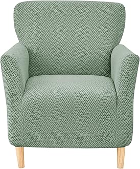 CRFATOP Stretch Mid Century Modern Armchair Slipcover 1-Piece Jacquard Accent Chair Covers with Arms Soft Chair Slipcovers for Living Room Furniture Protector Office Reception Reading Sofa,Green