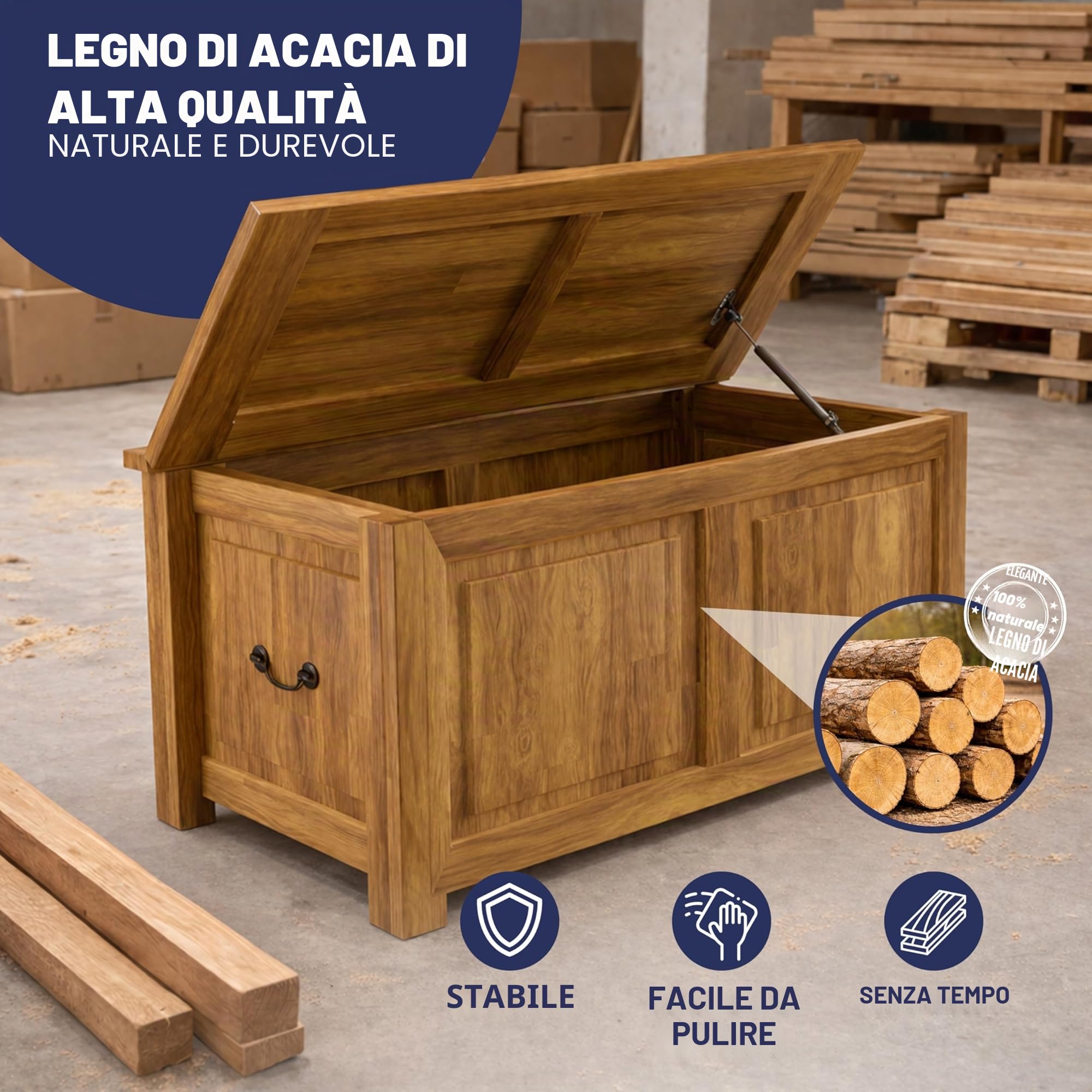 Deuba Cassapanca in Legno 85x44x48cm Vano Contenitore e Coperchio Baule Salvaspazio Pistone a Gas
