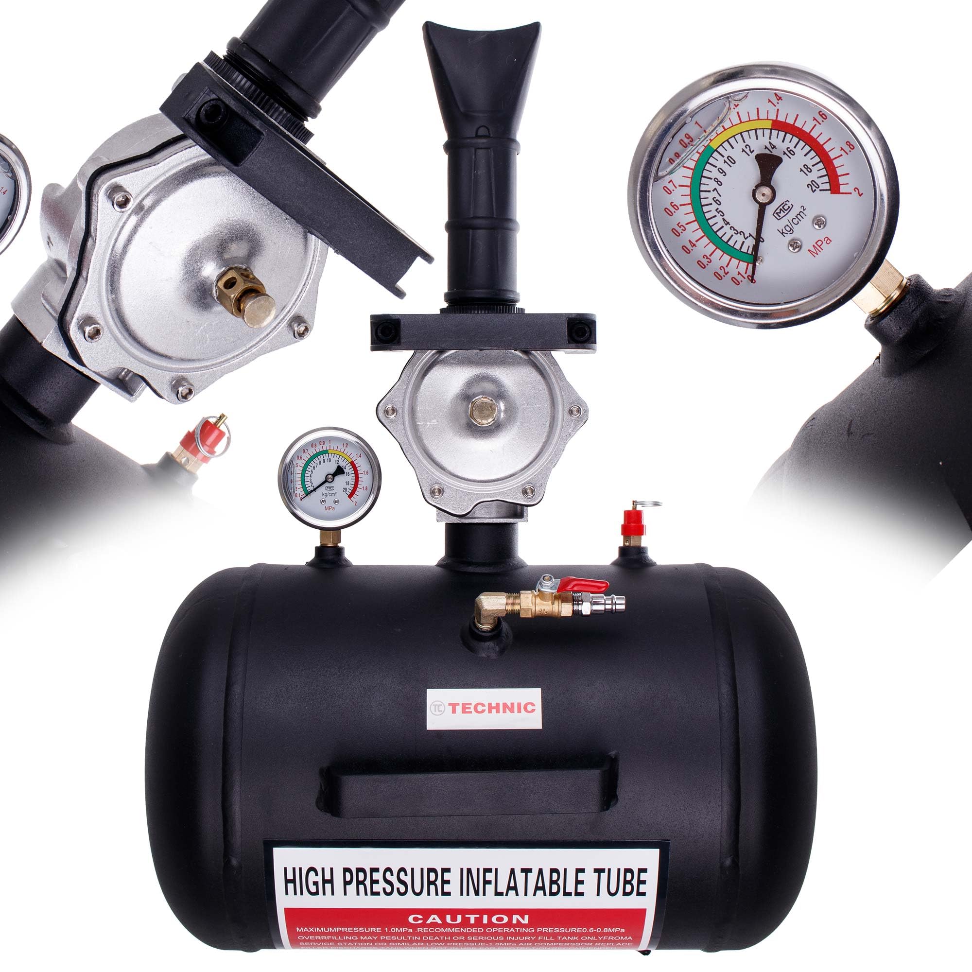TC TECHNIC Inflator, Reifen, professioneller Reifenfüller, Schnelles Entlüften, Booster 20l, Reifenschockfüller, Airbooster, Luftkanone, Befüllhilfe, Luftkanone mit Glicerinmanometer