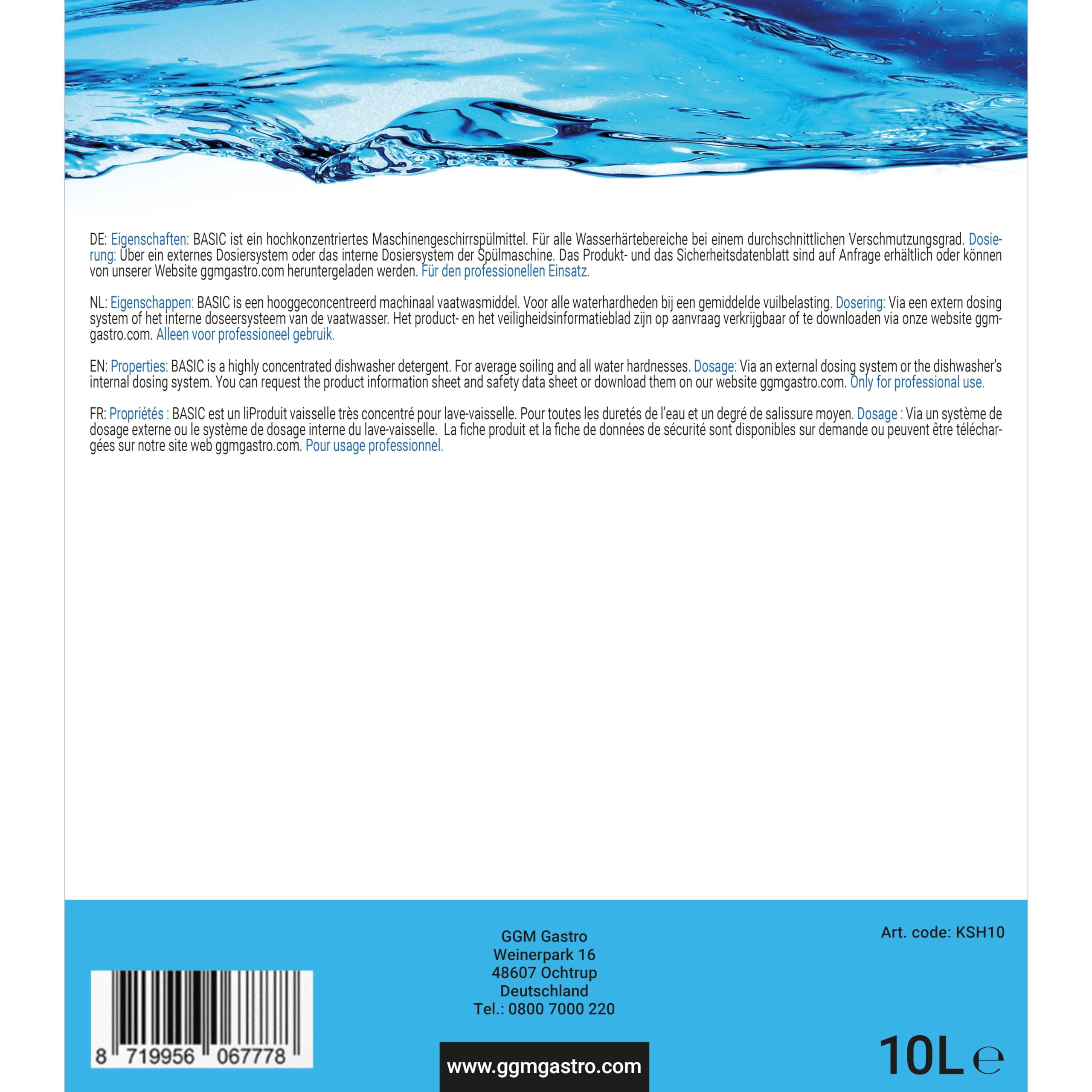 GGM Gastro | KSH10 | Klarspülmittel für streifenfreie Ergebnisse - 10 Liter - Ökologisch & chlorfrei