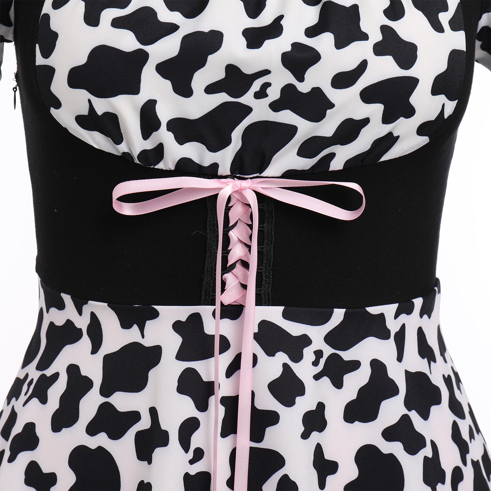 Women Cow Halloween Costume Cow Print Dress + Headband + Bowtie Anime Animals Cosplay Outfit 3 Piece Set