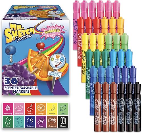 Mr. Sketch Marcadores lavables perfumados, marcador de punta de cincel, colores surtidos, 36 unidades