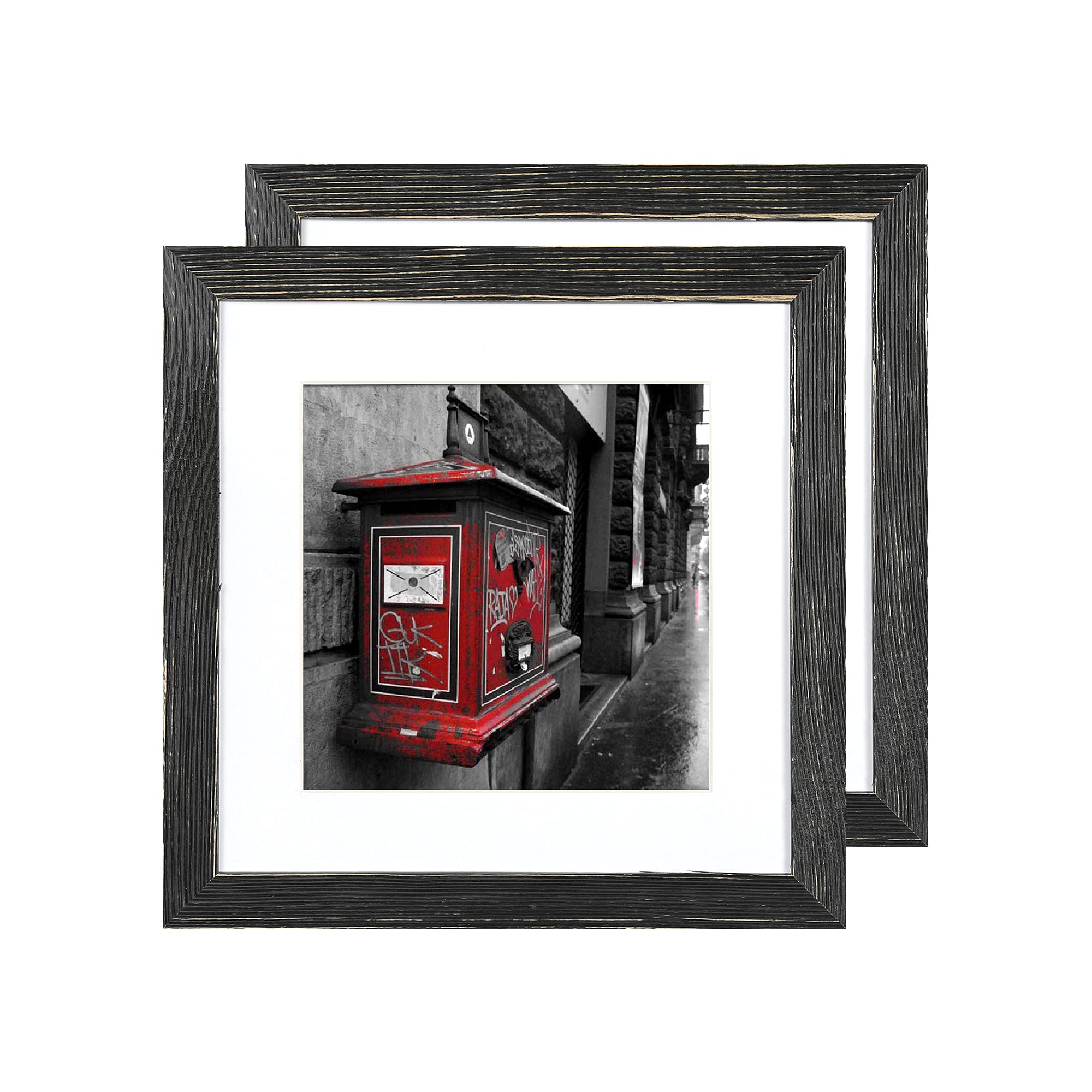 Photo 1 of 8x8 Picture Frame Distressed Rustic Black Set of 2,Display Pictures for 6x6 with Mat or 8x8 without Mat Solid Wood Photo Frame for Wall Hanging or Table Top Home Decoration 8x8 (2pack) Distressed Rustic Black