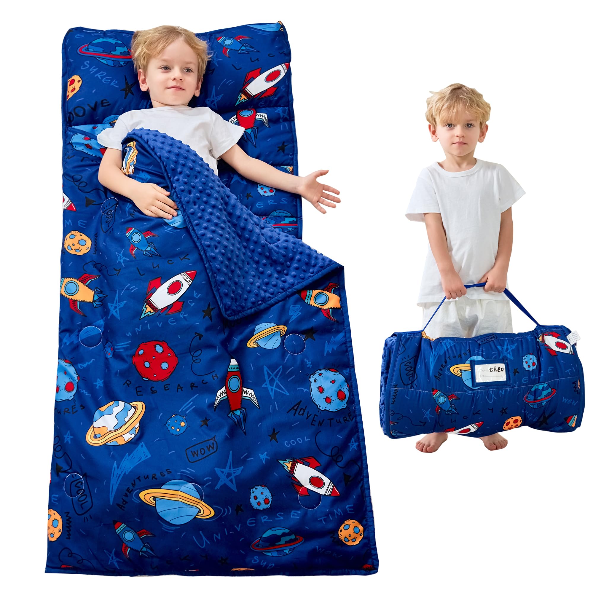 Lasoftan Toddler Nap Mat with Pillow and Blanket, Extra Large Rolled Napping Mats,Slumber Bags for Boys Girls,Kids Sleeping Bag for Daycare, Preschool Travel Camping