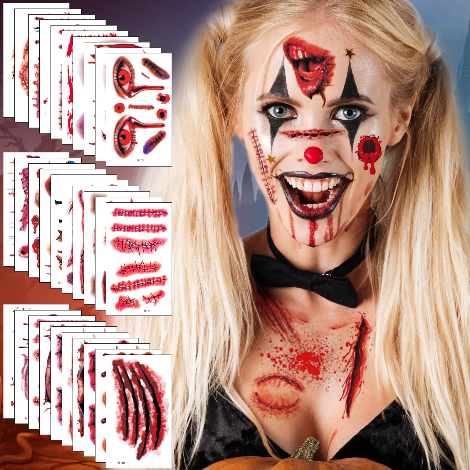 Calze Insanguinate Halloween + Adesivi Cicatrici Zombie - Costume Horror, Per Feste E Cosplay (10 Tatuaggi Temporanei)