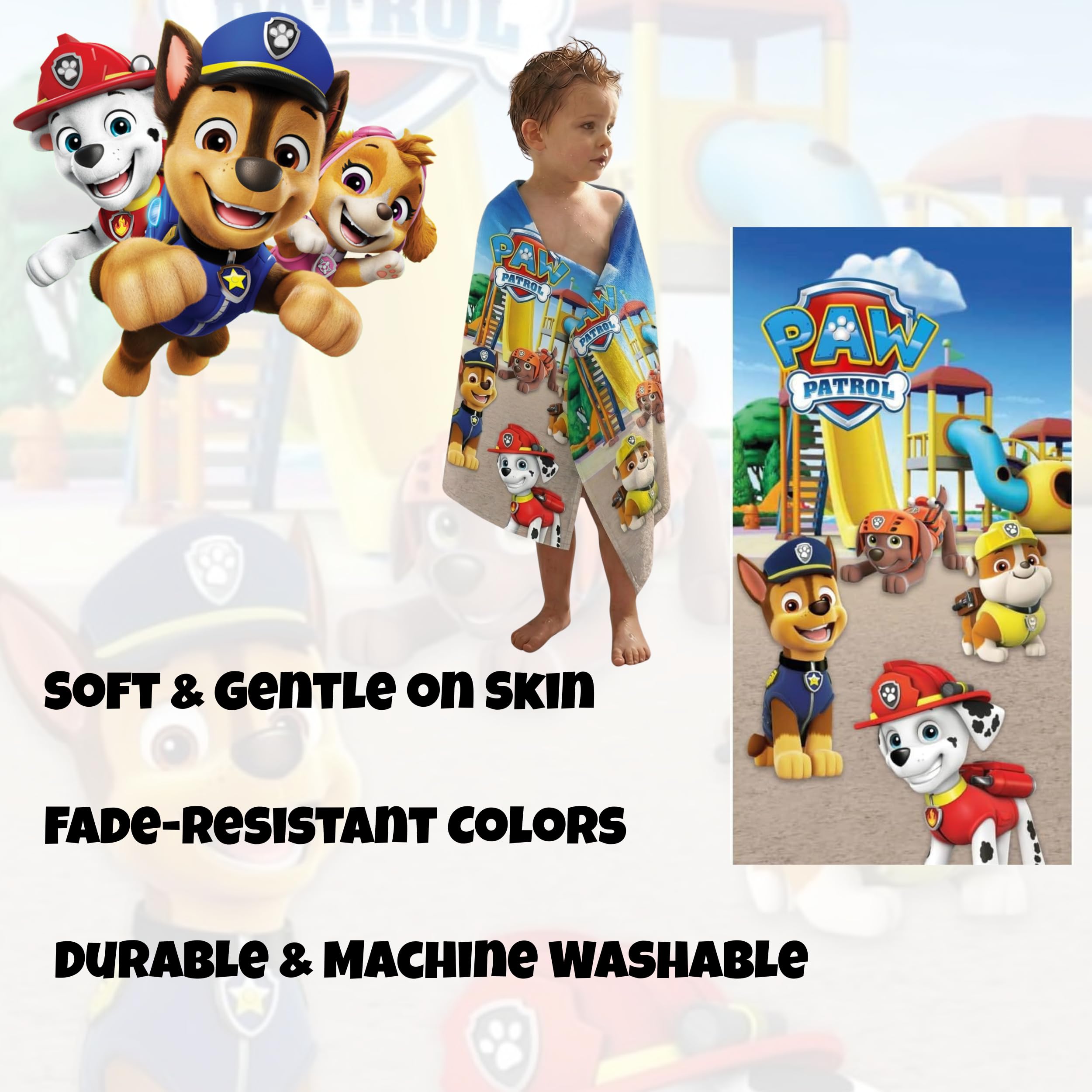 BrandMac Paw Patrol Ręcznik plażowy i kąpielowy, 70 x 140 cm, 100% bawełna, miękki i chłonny ręcznik kąpielowy dla dzieci, oficjalny ręcznik Psi Patrol, idealny na plażę, do kąpieli i na basen