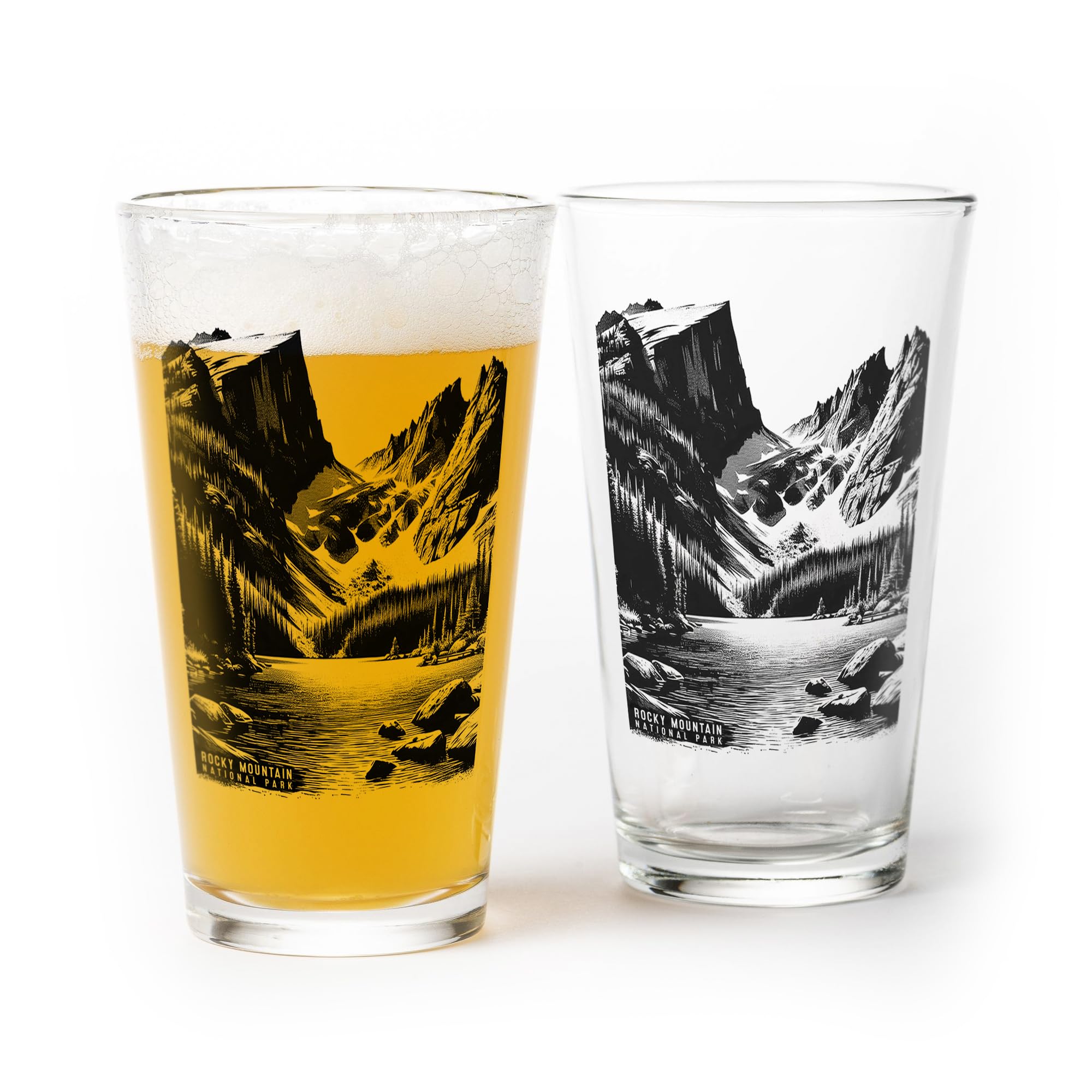 Pint Glasses by Black Lantern - Rocky Mountain National Park Beer Glass Set of 2-16oz. Drinking Glasses - Dream Lake