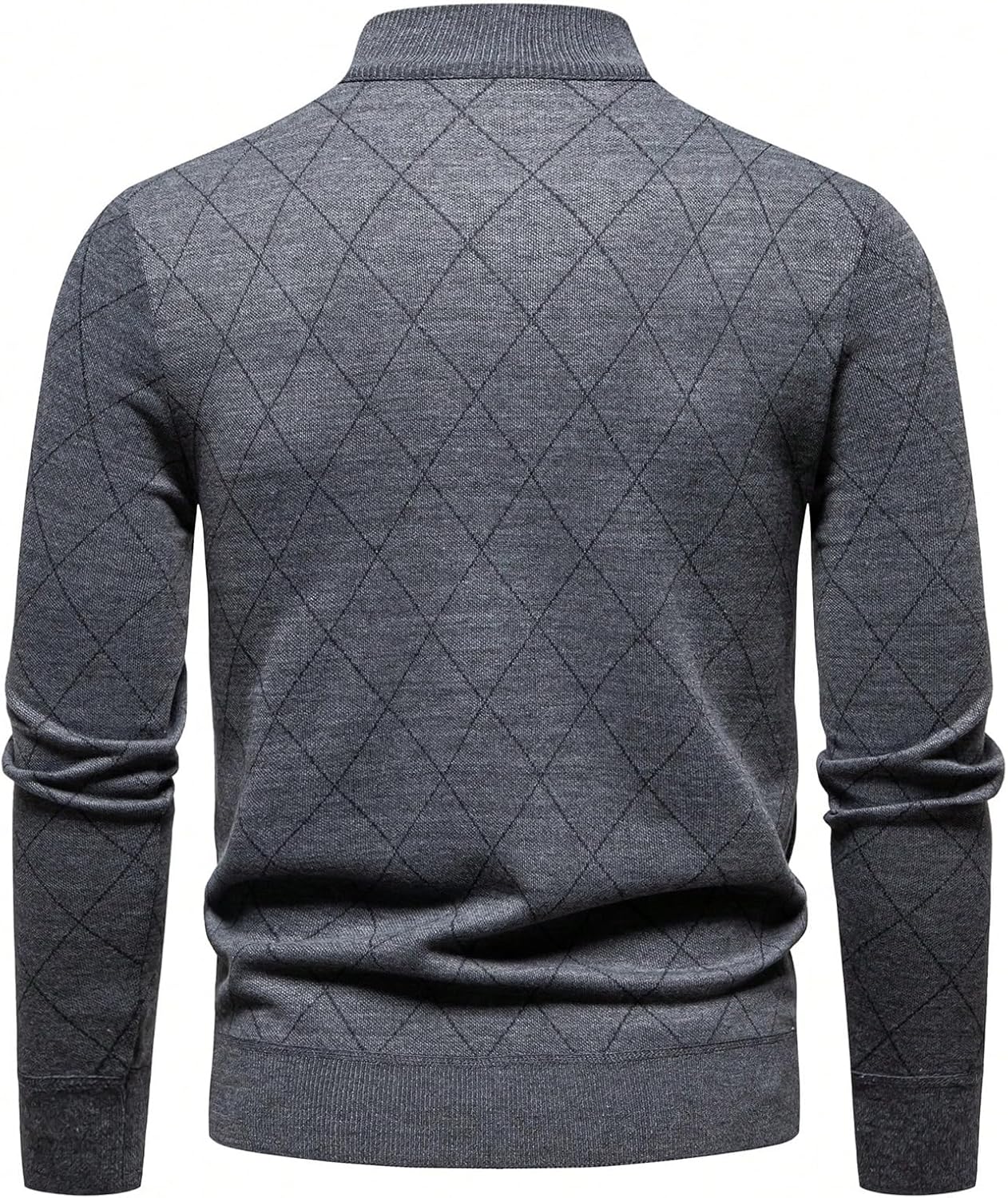 Men's Argyle Sweaters Quarter Zip Pullover Long Sleeve Knitted Fall Jumper Top - Image 2