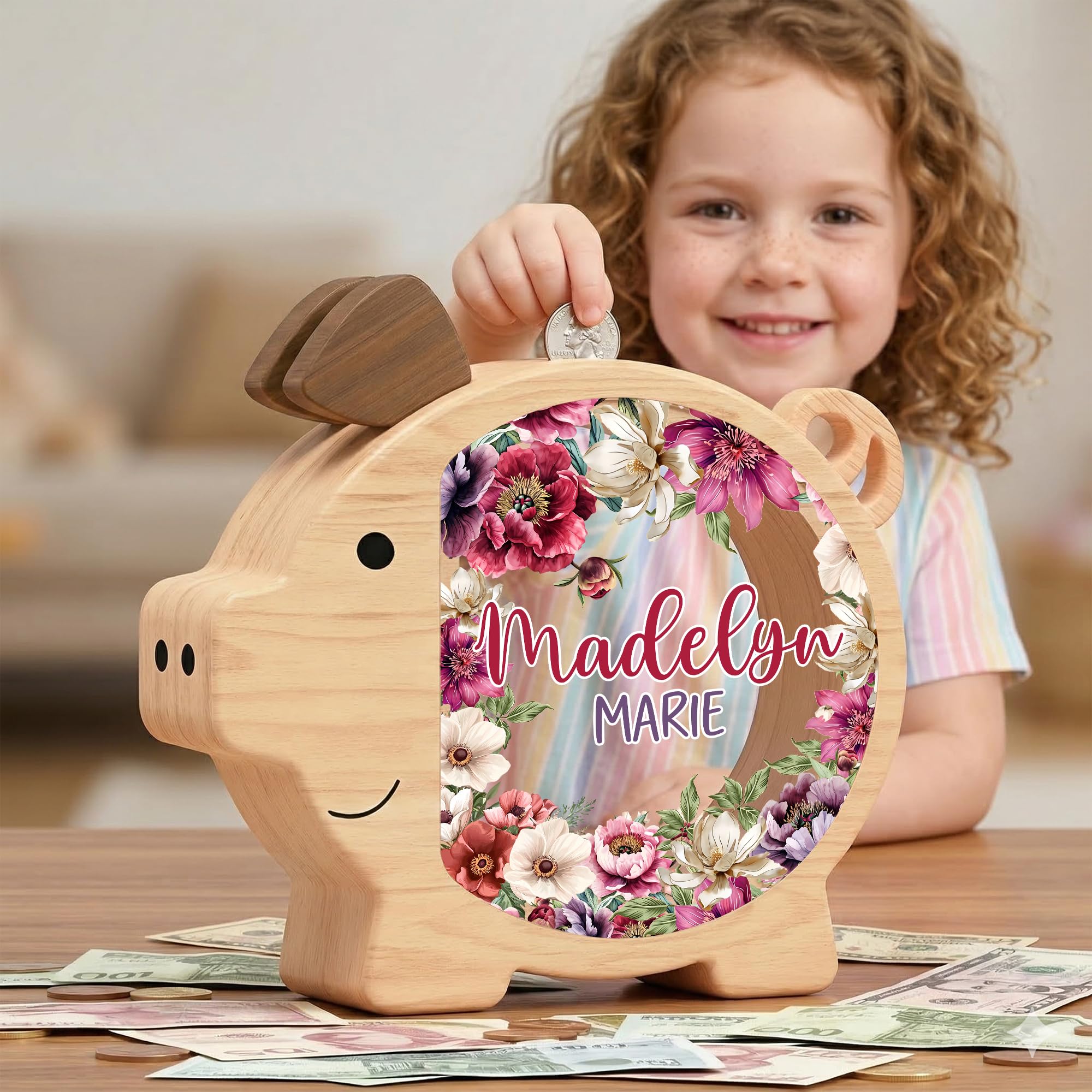 Personalized Piggy Bank, Wooden Money Banks for Kids, Custom Gifts for Boys and Girls, Personalized Piggy Bank for Girls