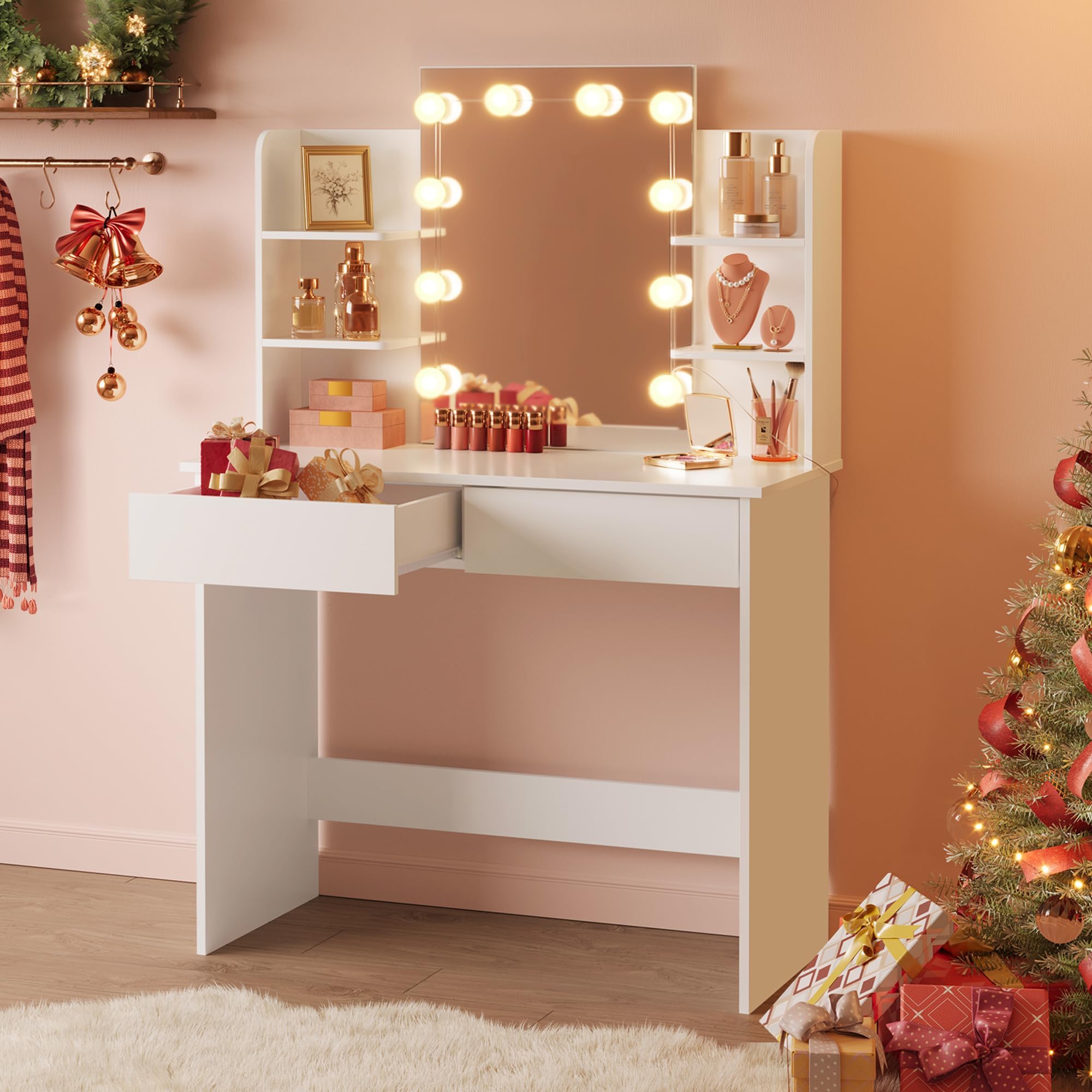 Dradaomull Schminktisch Mit LED-Beleuchtung & 6 Schubladen - Kosmetiktisch Silber