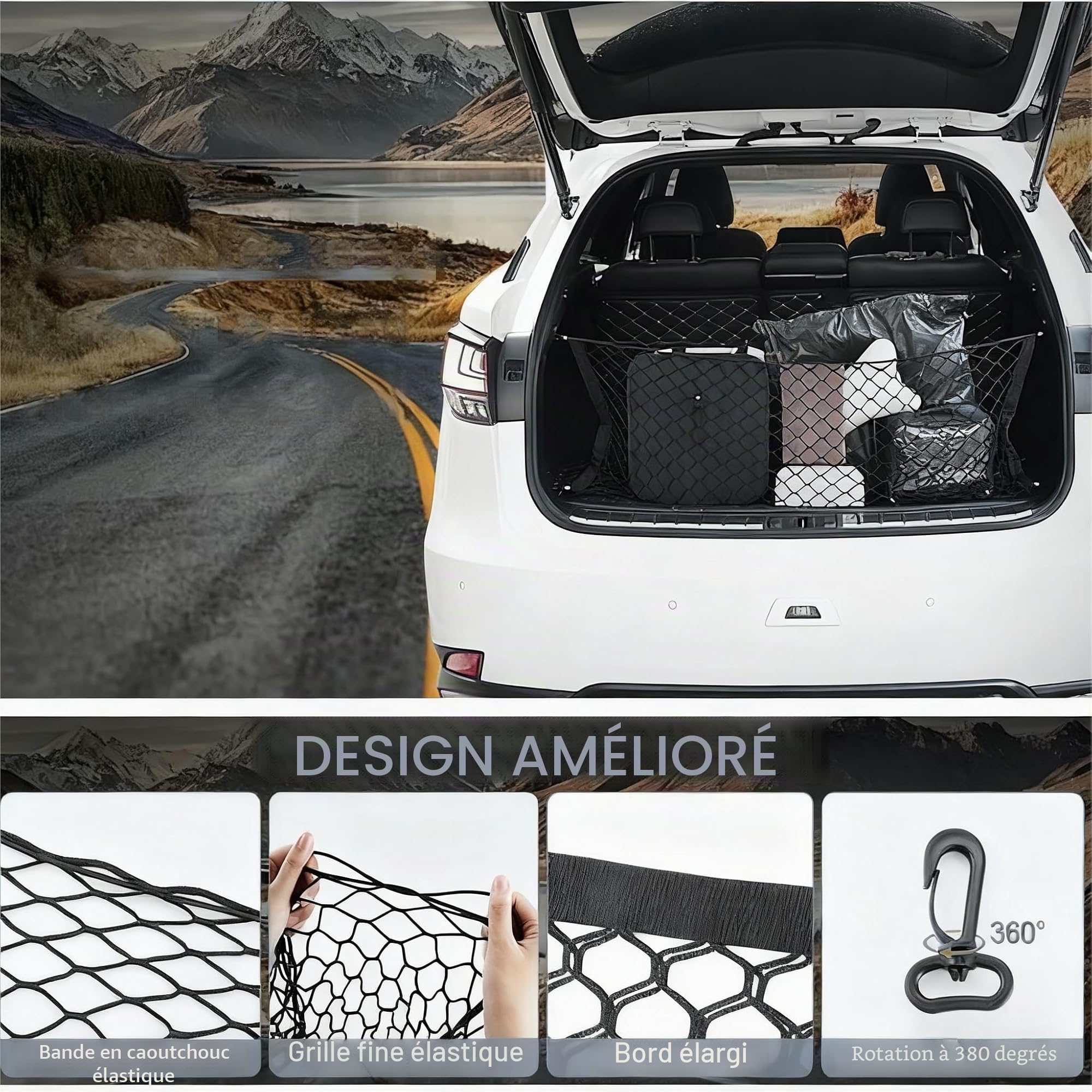 Couche Double Filet Coffre Voiture, Animaux Portable pour Chien, Universelle pour Voiture Séparation pour Chien Chat Filet,120x85cm