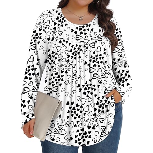 Plus Size Tops for Women Fall Long Sleeve Shirts Crew Neck Casual Loose Tunic Blouse 1X-5X