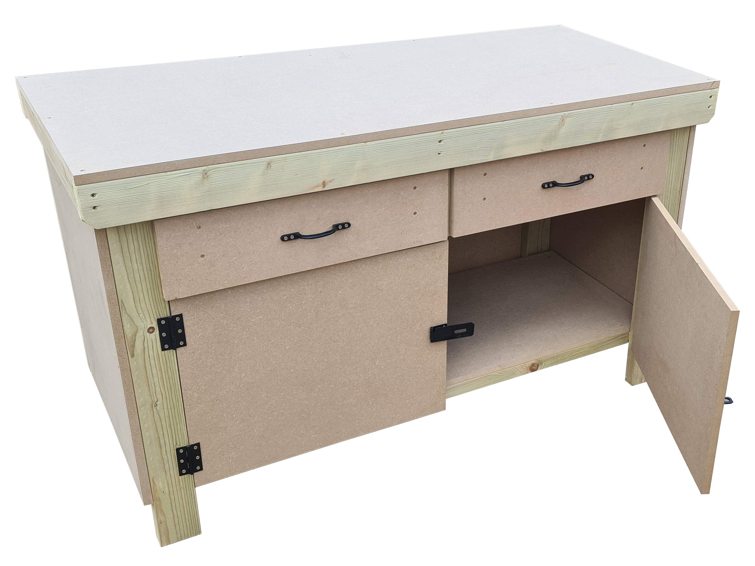 Arbor Garden Solutions Natural Wooden Workbench 18Mm Mdf Top With Storage Drawers And Lockable Cupboard (V.4) (6Ft)
