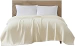 Beatrice Home Fashions GOTS Certified 100% Coton biologique Couverture de poids moyen, Couverture souple et confortable pour lit, Canapé, Couch, Chaise, Plein/Queen, Blanc