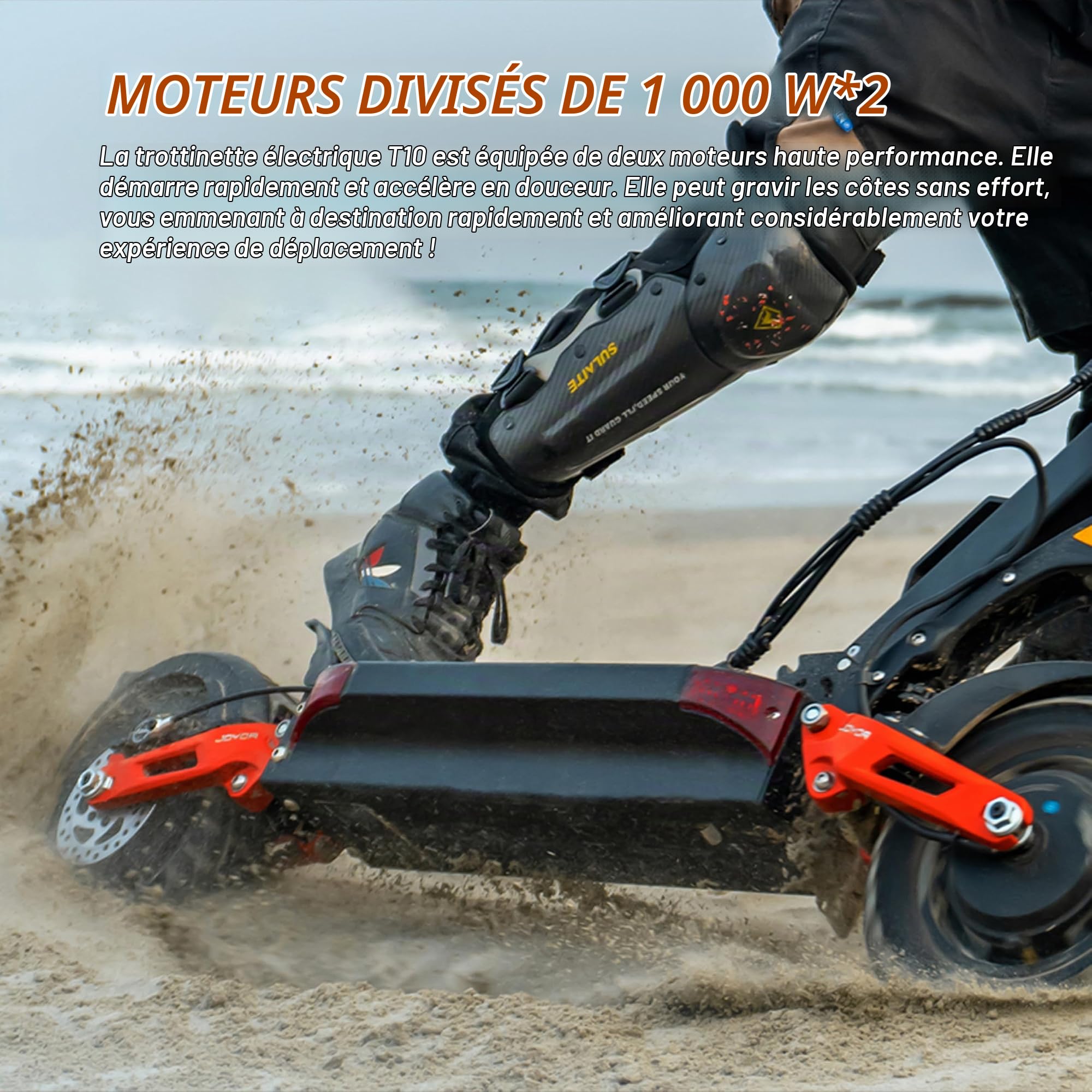 Trottinette Électrique Adulte T10, Double Moteur 2000W Max, Autonomie Étendue 76km, Pneus Off-Road Tubeless 10", Suspension à Ressort Hydraulique & Freins à Disque