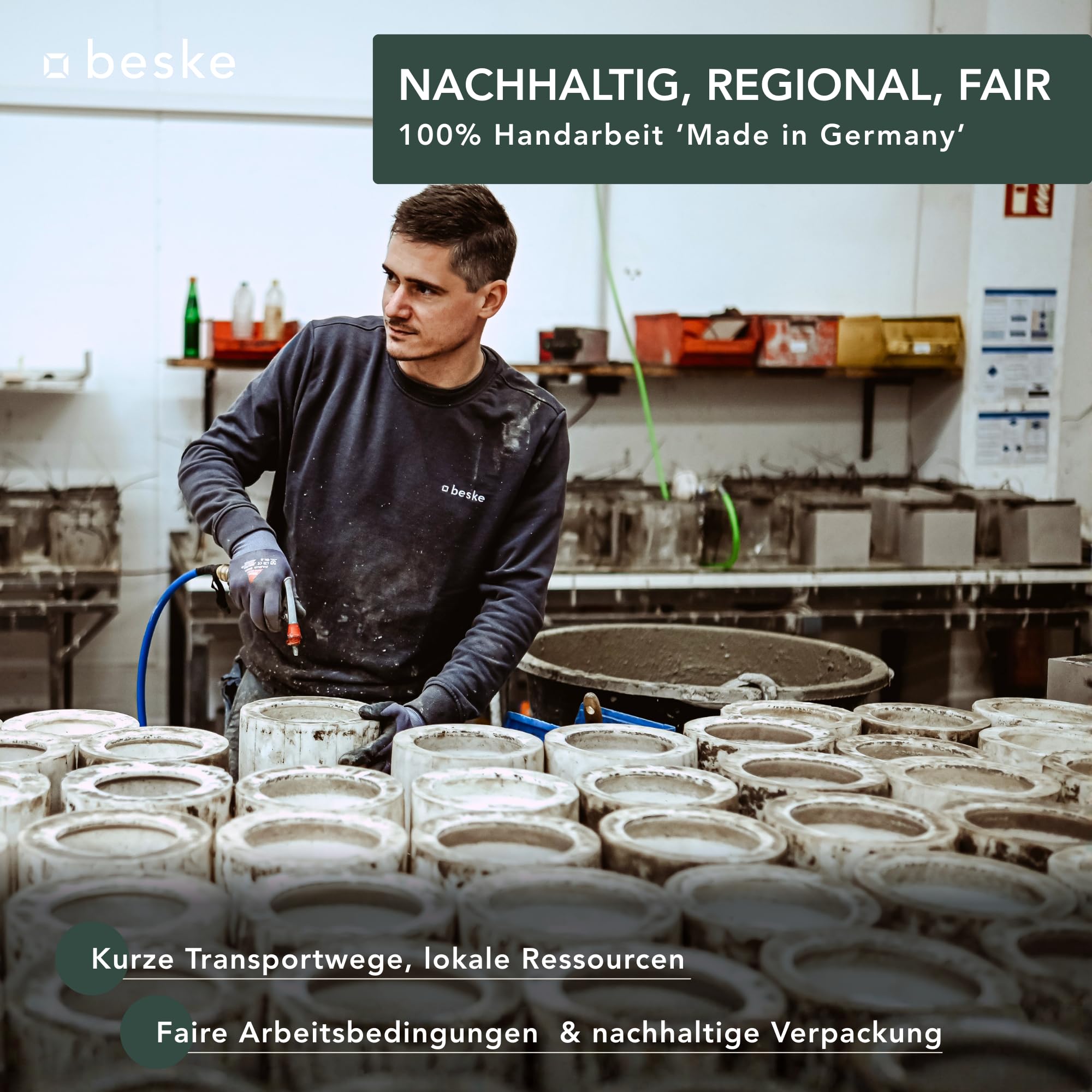 Das Original der Beske-Manufaktur | Modell 'SAVO' | Ø25cm mit Dauerdocht | Wiederbefüllbare Fackel | Unendliche Brenndauer | Recycling von Kerzenwachs | Tischfeuer Fackel