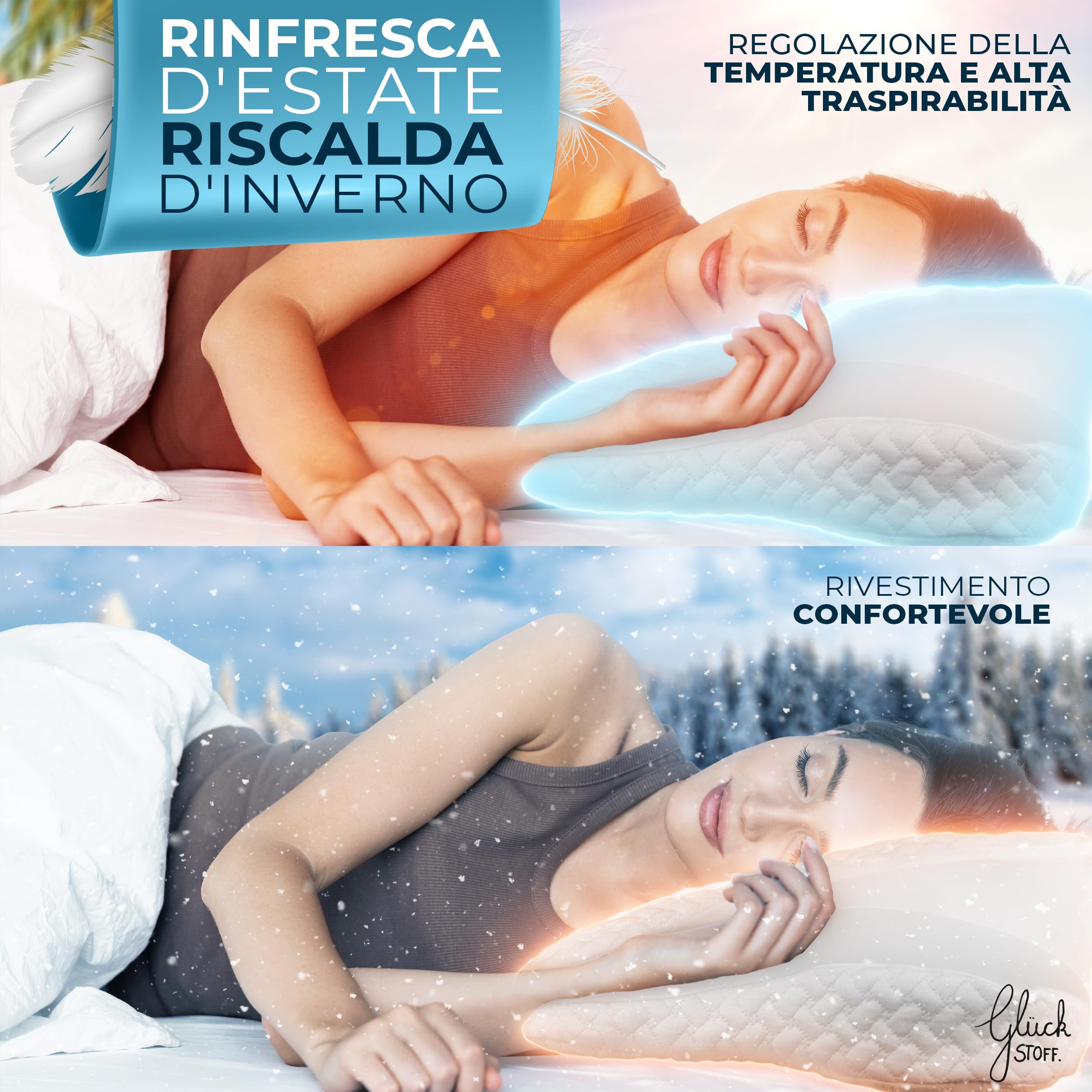 Glückstoff® Cuscino Per Cervicale [PER TUTTI I TIPI DI SONNO] - Cuscino Cervicale Per Dormire - Cuscini Ortopedico & Ergonomico Memory Foam - Morbido Cuscino Posturale Antirussamento - Neck Pillow