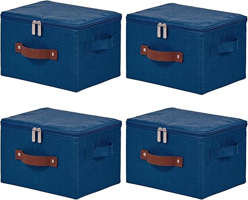 Miniatura 17 de Contenedores de almacenamiento con tapa con cremallera de tela de algodón y lino, cestas de almacenamiento con tapa, cajas plegables lavables para