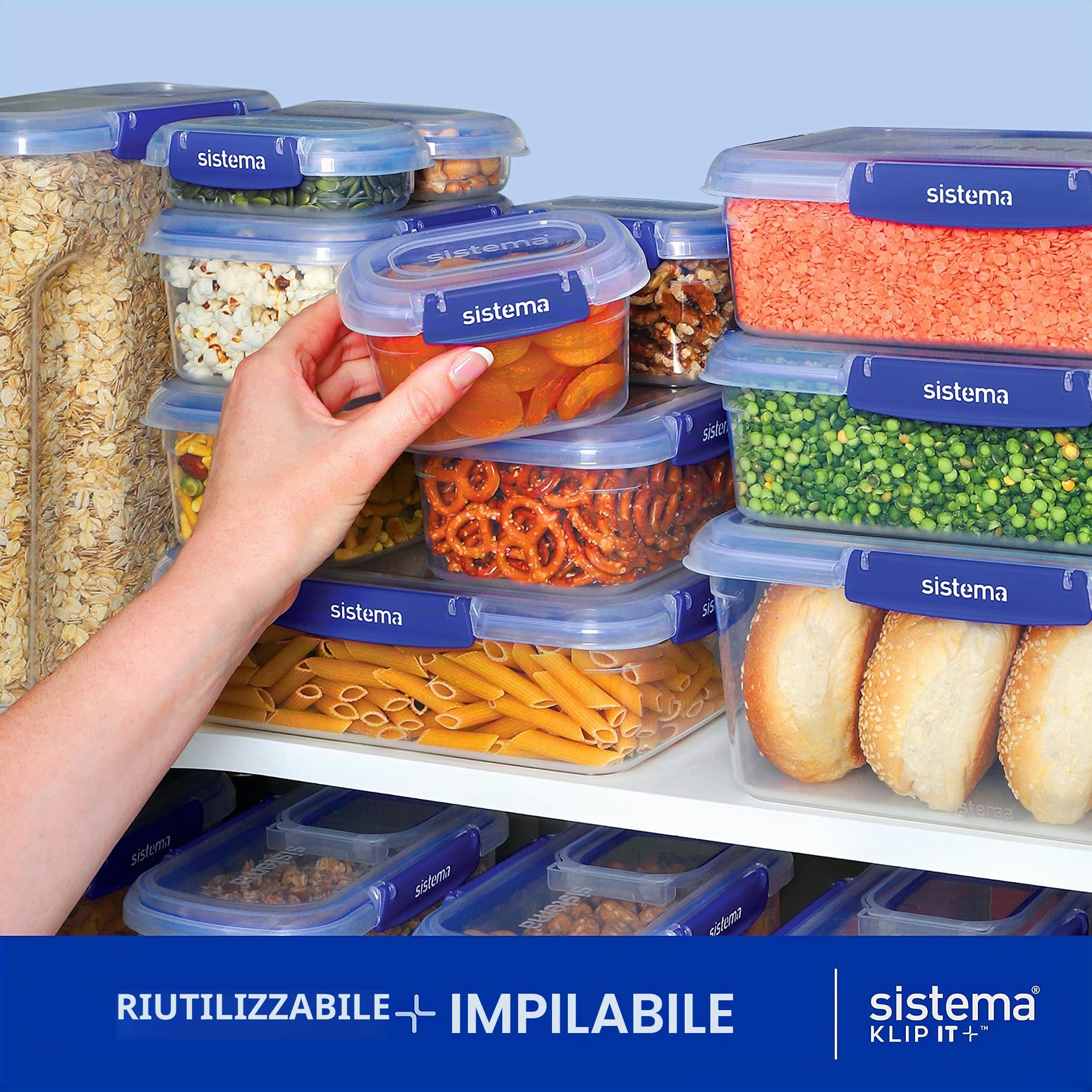 Sistema KLIP IT PLUS contenitore per la conservazione di alimenti | 7,5 L | Contenitore per alimenti con coperchioimpilabile ed ermeticoadatto a frigorifero e congelatore | senza BPA (Confezione da 4)