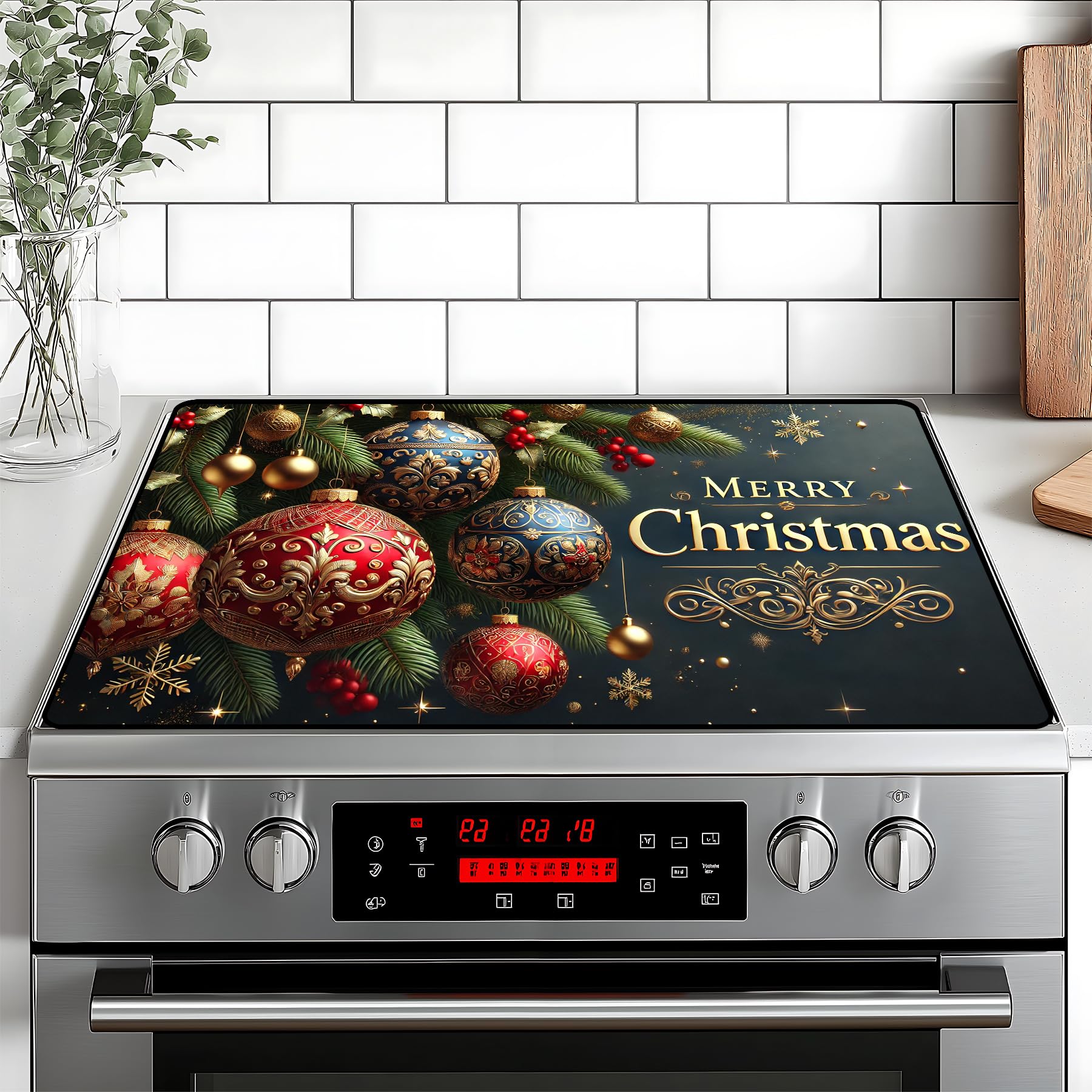 Christmas Stove Top Cover Snowman Stove Top Cover for Home Decoration Kitchen Pad Non-Stick Washable Cooktop Covers Countertop Protector Keep Stove Clean 28"x20" (Ball)
