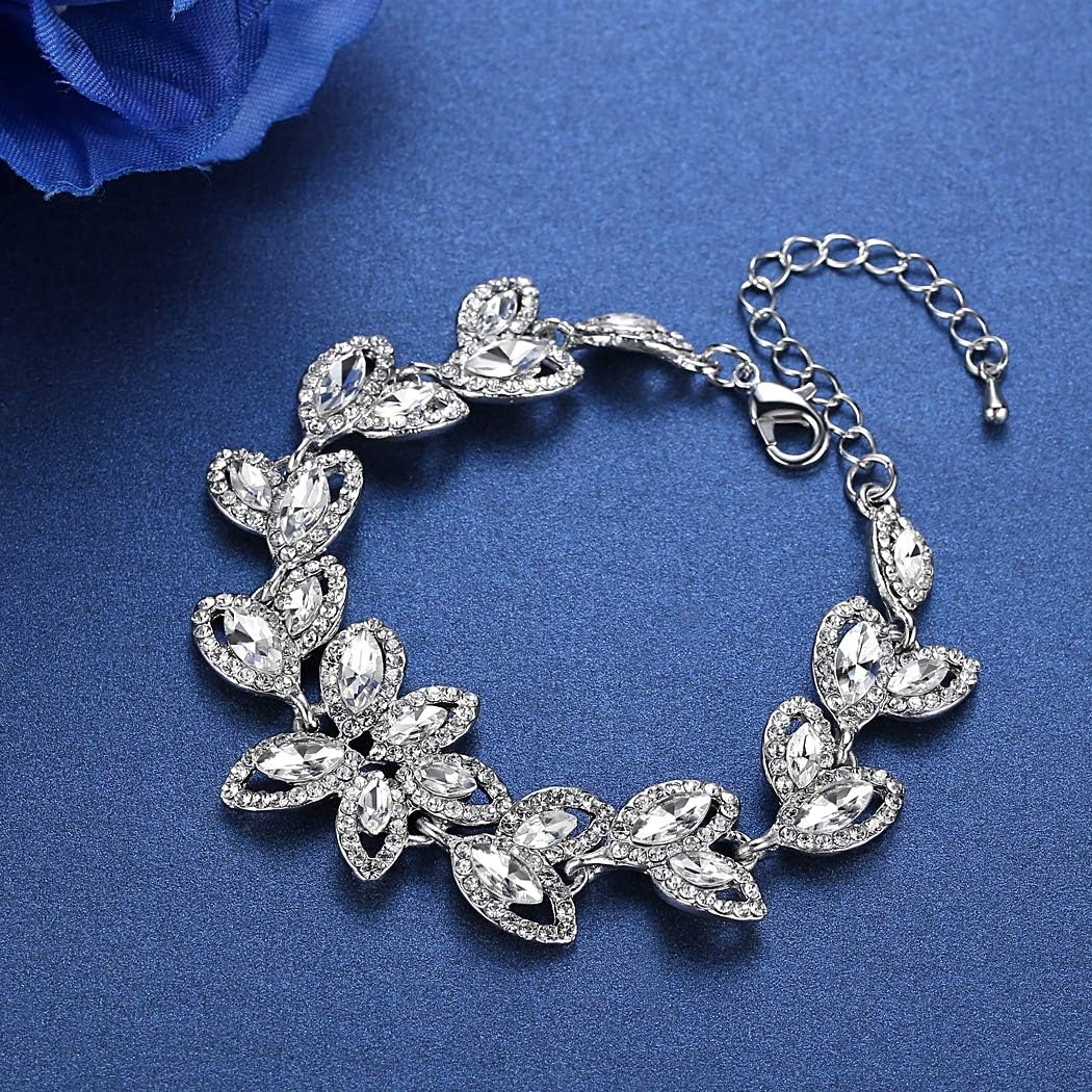 Flower Teardrop Earring and Bracelets Silver/Gold/Champagne Bridal Jewelry Sets for Women image 5