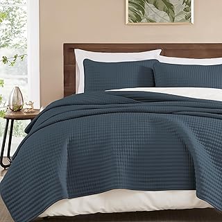 WRENSONGE Queen Quilt-3 Pieces Lightweight Navy Blue Bedspreads Queen Size Quilt Bedding Set for All Season, Soft Summer Coverlet with 2 Pillow Shams Suitable for Bed & Couch