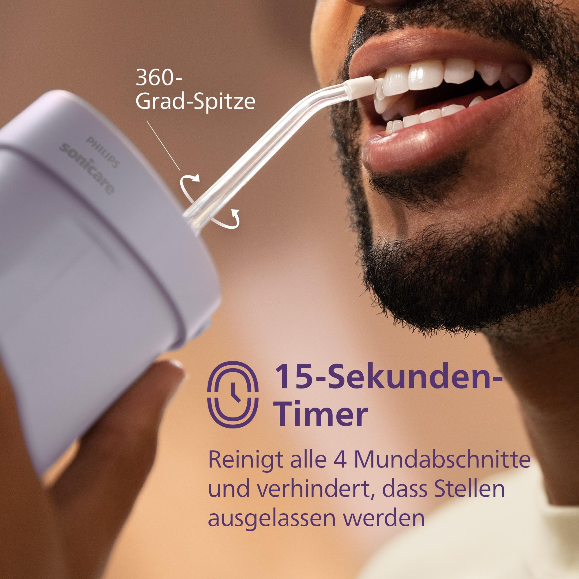 Philips Sonicare Compact Flosser 1000, tragbare Munddusche mit 3 Reinigungsprogrammen, IPX7 wasserdicht, reisefreundlich, Lila, Modell HX3333/23