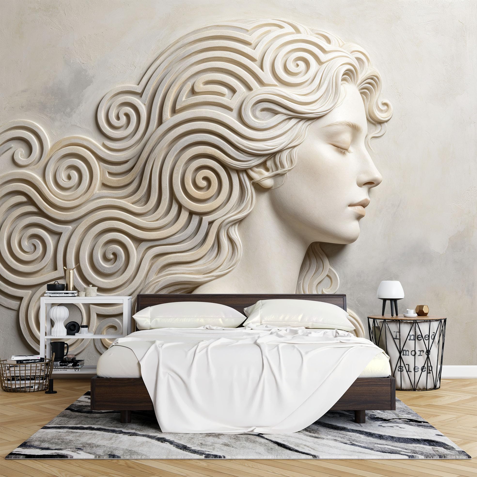 Papier Peint Intissé Fresque Murale Représentant Une Déesse Grecque Aux Cheveux Ondulés en Spirale 159 x 280 cm Papier Peint Photo 3D Sculpture Fresque Murale Inspirée pour Décoration Du Salon