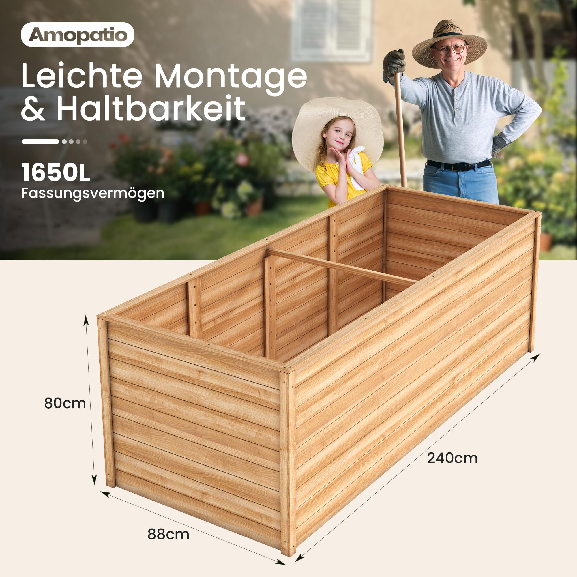 UDPATIO Hochbeet Holz für Garten 240x88x80cm Holzhochbeet zum Bepflanzen von Gemüse & Kräutern Pflanzbeet Pflanzkasten Gemüsebeet für Balkon