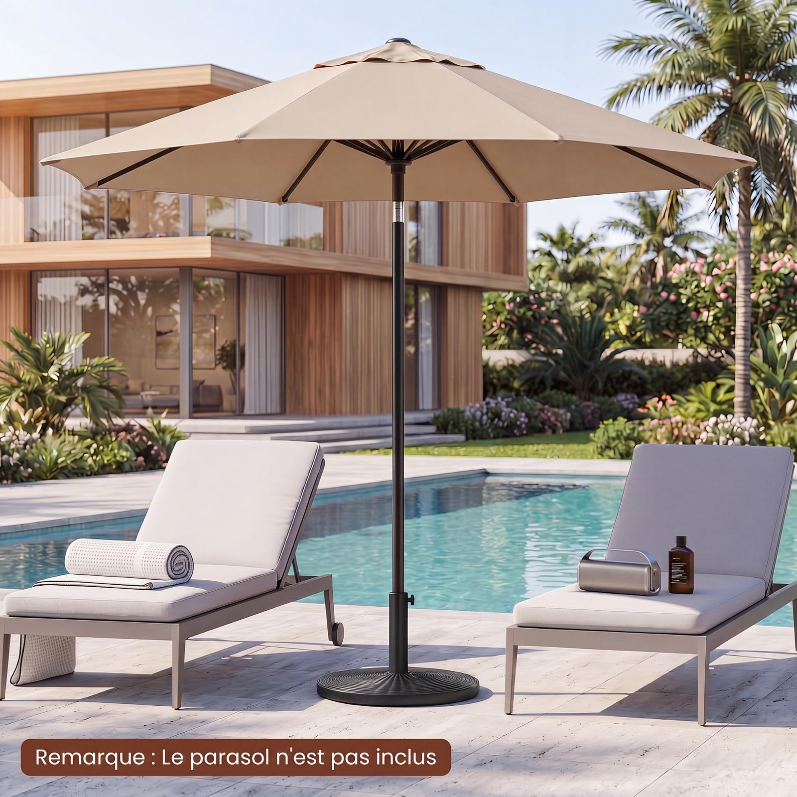RELAX4LIFE Pied de Parasol Rond en Résine Tressée 10KG, Noir