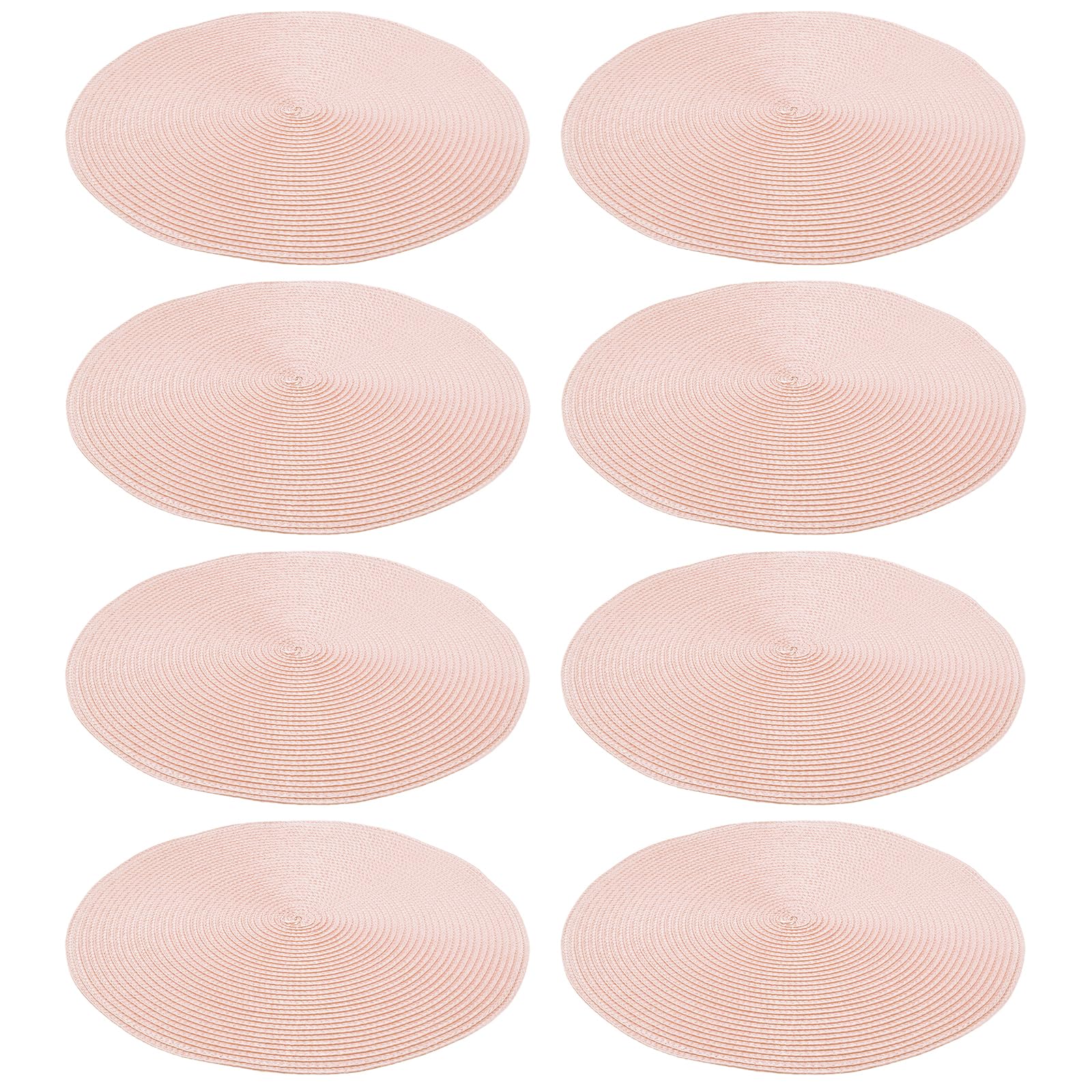 Round Placemats Set of 8, Heat Resistant Braided Woven Mats, 38.5cm Non Slip Dinning Table Mat, Washbale Table Placemat for Kitchen Indoor Outdoor Home Restaurant(pink)