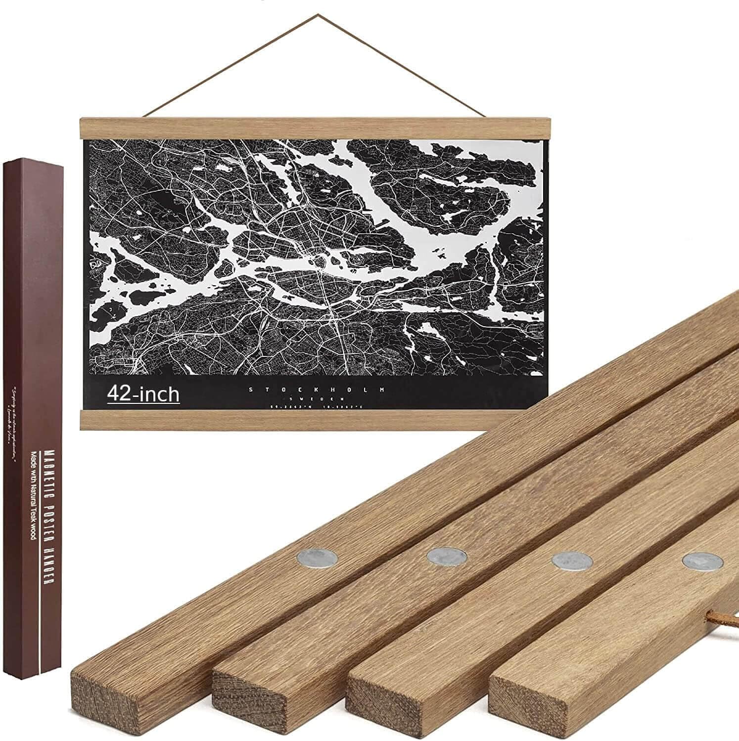 Photo 1 of **not a complete set**DACRI HOME 42 Inch Magnetic Poster Hanger Frame -Sturdy Teak Wood Poster Frame, Strong Magnets for Quick Hanging Maps, Posters, Picture, Print, Scroll Wall Art 42x24 42x28 42x30 (42", Natural Wood) 42” Natural Wood