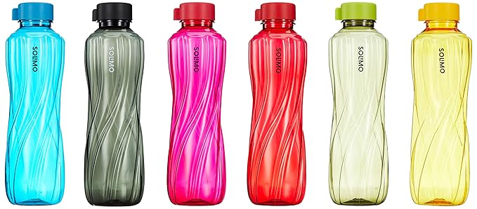 Amazon Brand – Solimo 1000 ml Plastic Water Bottle | Set of 6 |Multi Color at Rs. 300
