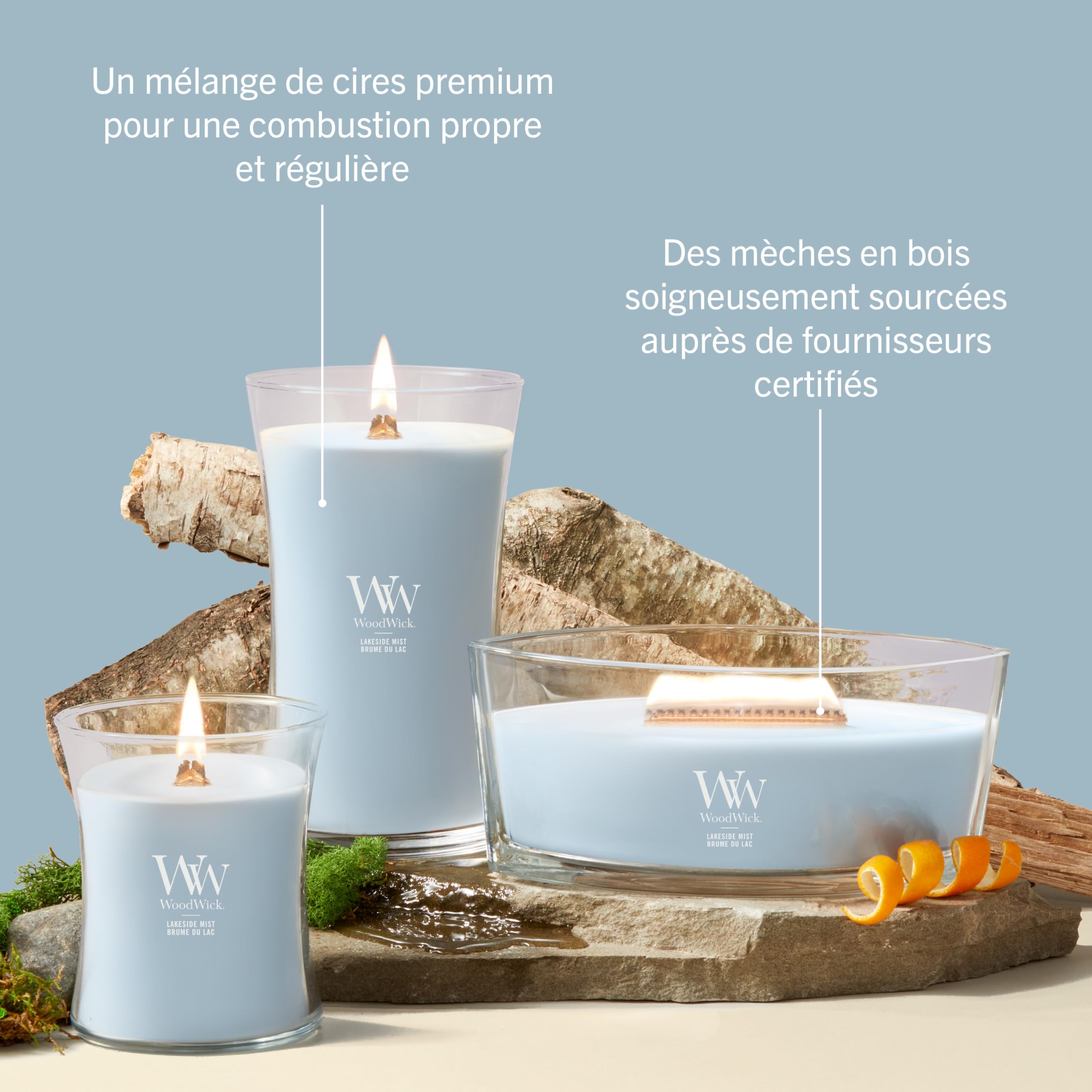 WoodWick Bougie parfumée | Grande bougie sablier | Brume du lac | Cadeaux parfaits pour femmes