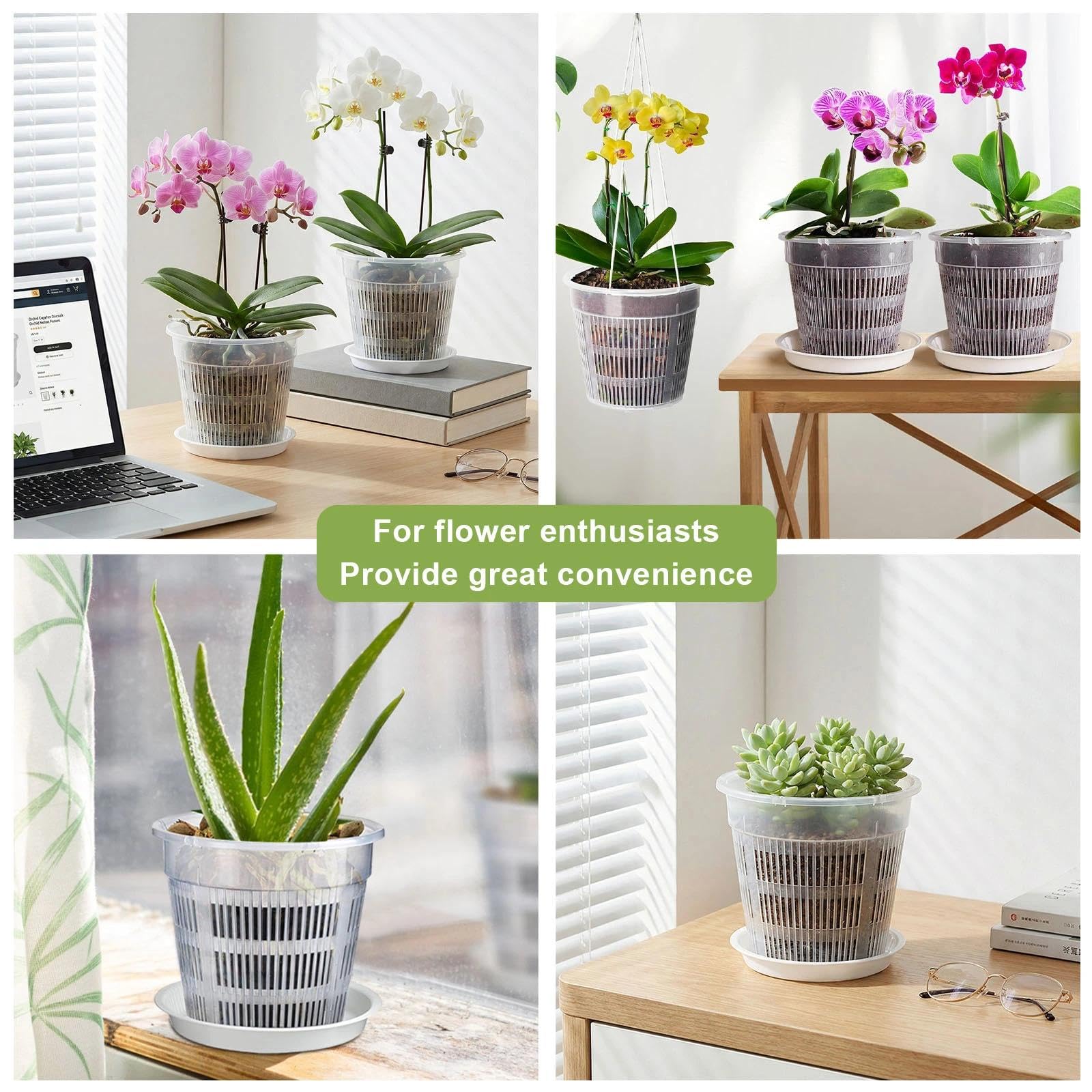 Lot de 9 Pot Transparent Orchidée, Pot pour Orchidées Respirant, Transparent Plante avec Trous de Drainage et Soucoupes pour Culture d'Orchidées en Intérieur et Extérieur (11/14/16cm)