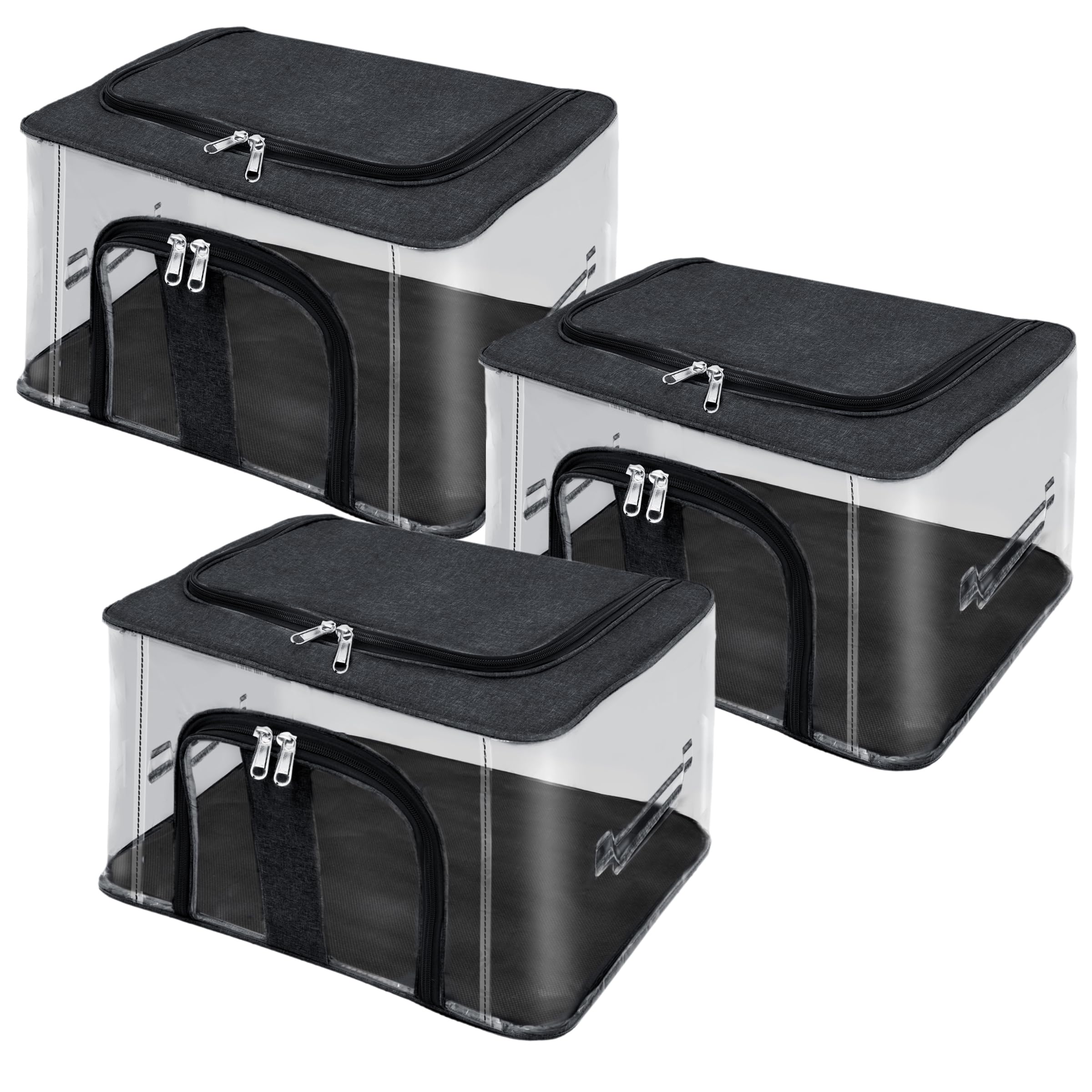 Storite Aufbewahrungsbox aus Nylon, 33 l, PVC, transparent, feuchtigkeitsbeständig, für Kleidung, Schrank, Kleiderschrank, Organizer, Saree-Taschen für Kleidung, mit Tragegriff, Schwarz, 44 x 31 x 24