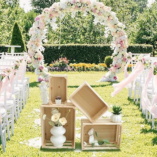 Miniatura 8 de UPPER DECOR Juego de 4 cajas de madera grandes sin terminar, cajas de almacenamiento decorativas con asas, cajas rústicas de madera para exhibición,