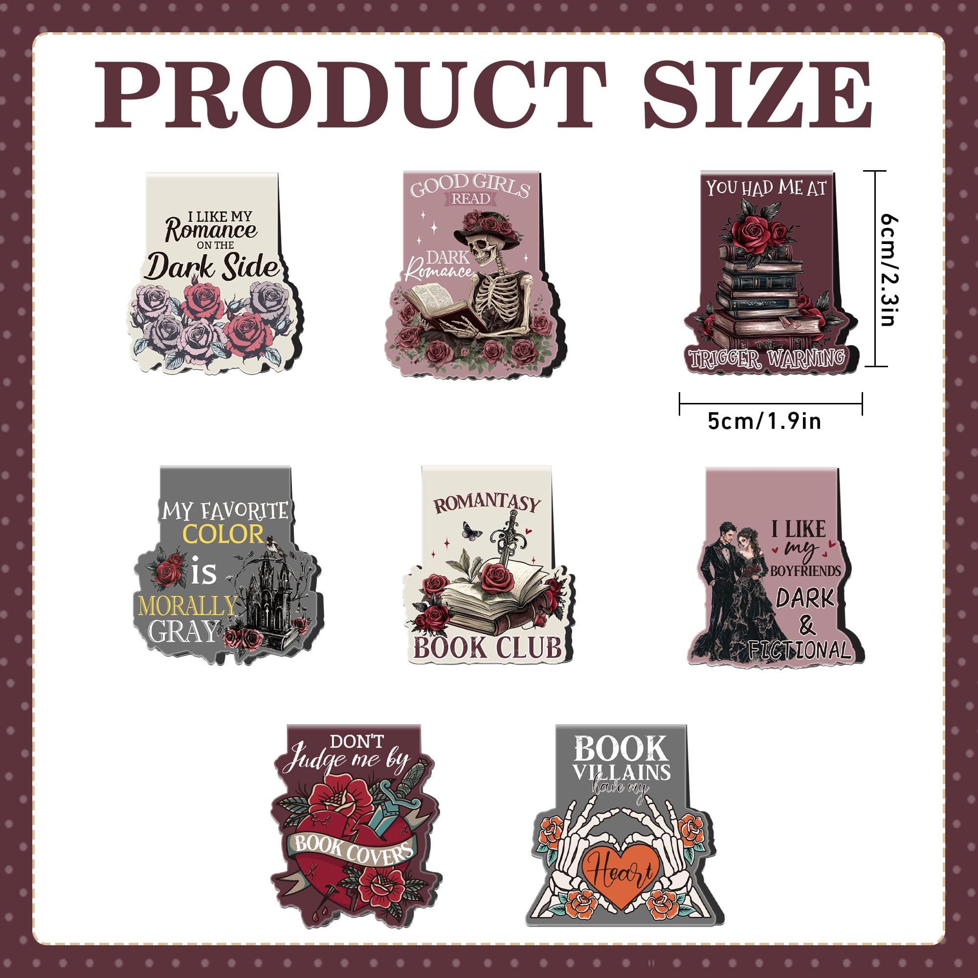 Dark Romance Magnetic Bookmarks: 8 Pcs Gothic Skull Book Marks, Dark Romance Merch, Romantasy Page Markers - Image 2
