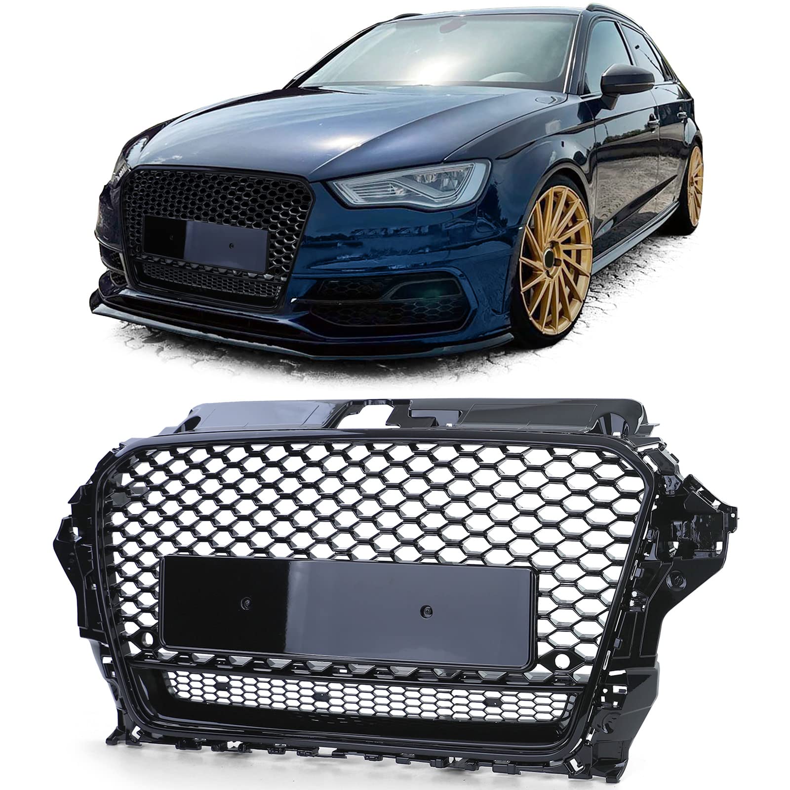 Set Wabendesign Kühlergrill Wabengrill Schwarz Glanz +Gitter Passend Für Audi A3 8V 12-16 Nur S-Line