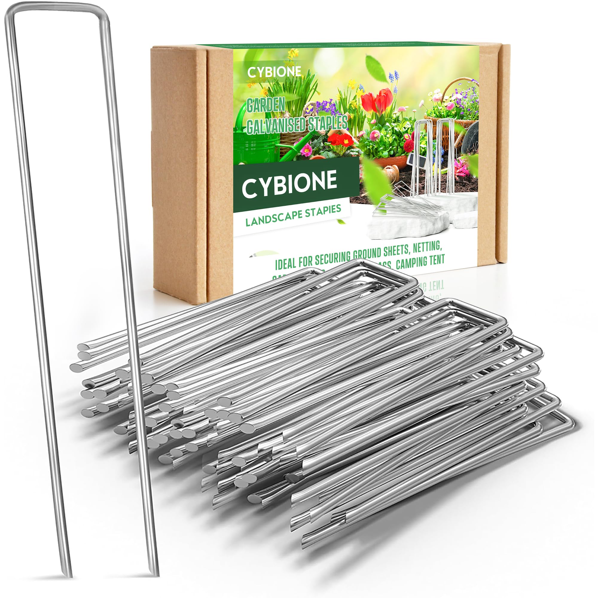 ANSIO Lot De 100 Piquet Jardin De Fixation En Acier Galvanisé 150 Mm/6"- Ancrage Au Sol Toile