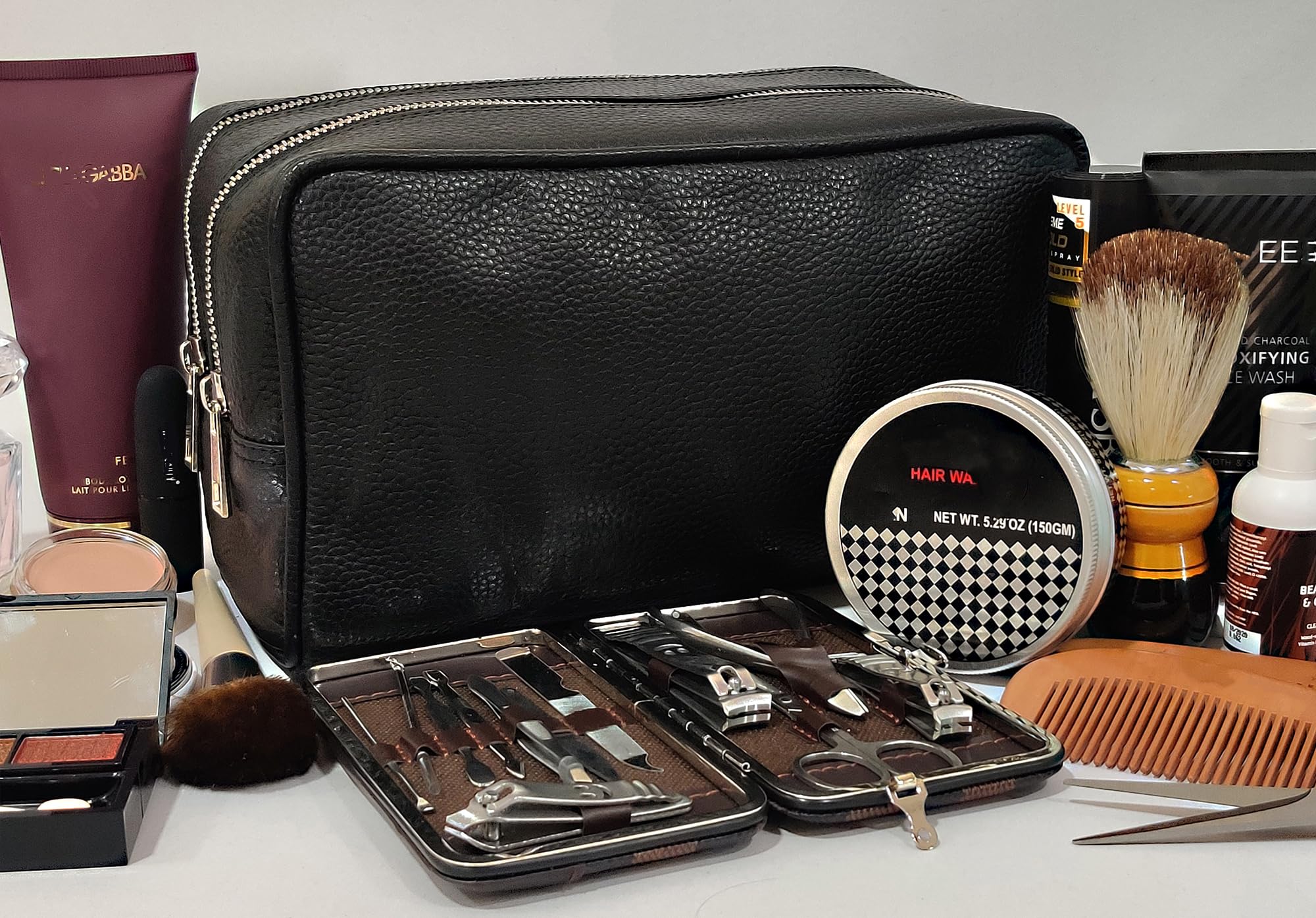 Kulturtasche Leder Damen & Herren - Kulturbeutel Reise Vollnarbenleder | Rasier Waschtasche, wasserabweisend, 2 Fächer, Kosmetiktasche, YKK Reißverschluss, Reise Organizer, TSA Leather Toiletry Bag